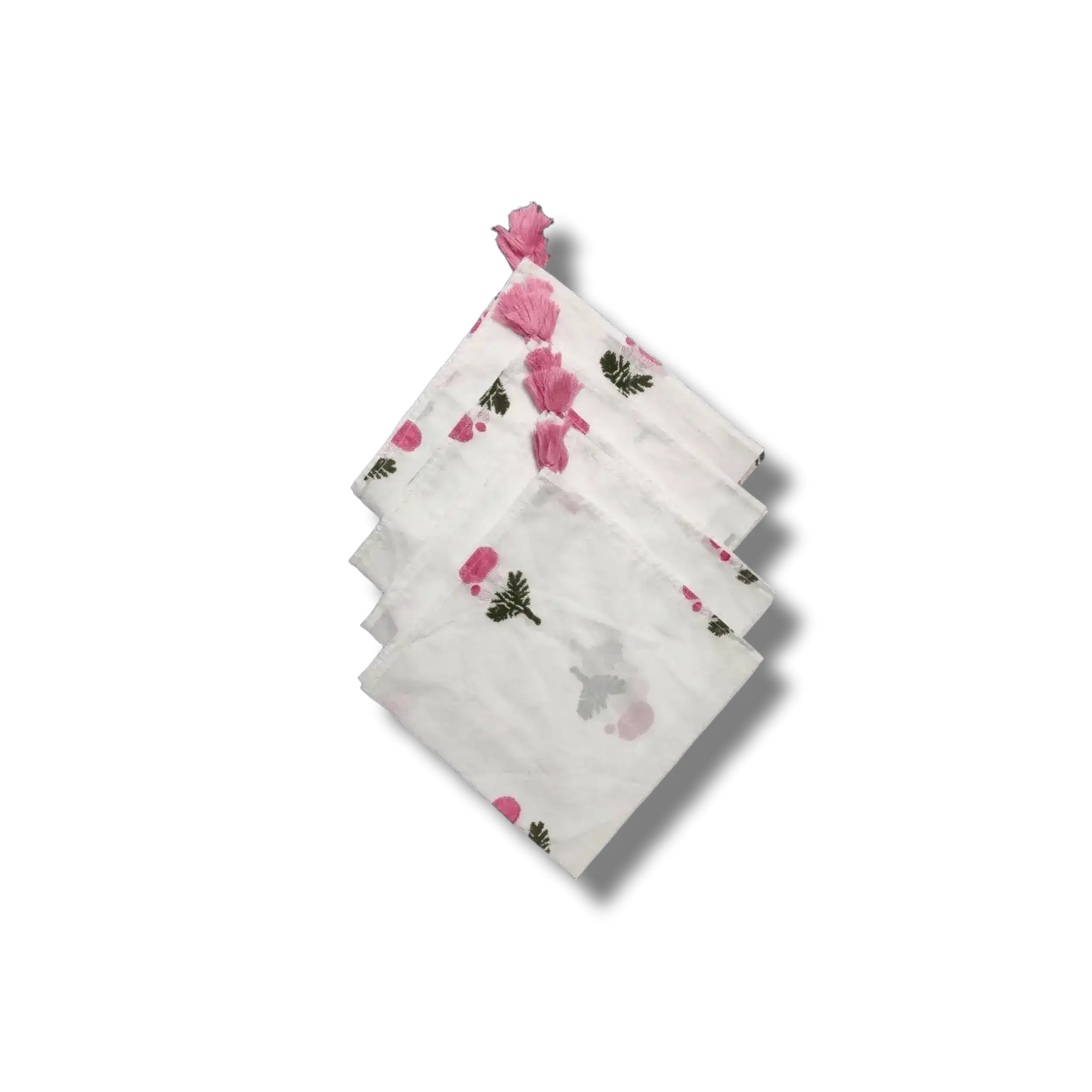 Simplistic Flower Block Print White Cotton Napkins - Image 9