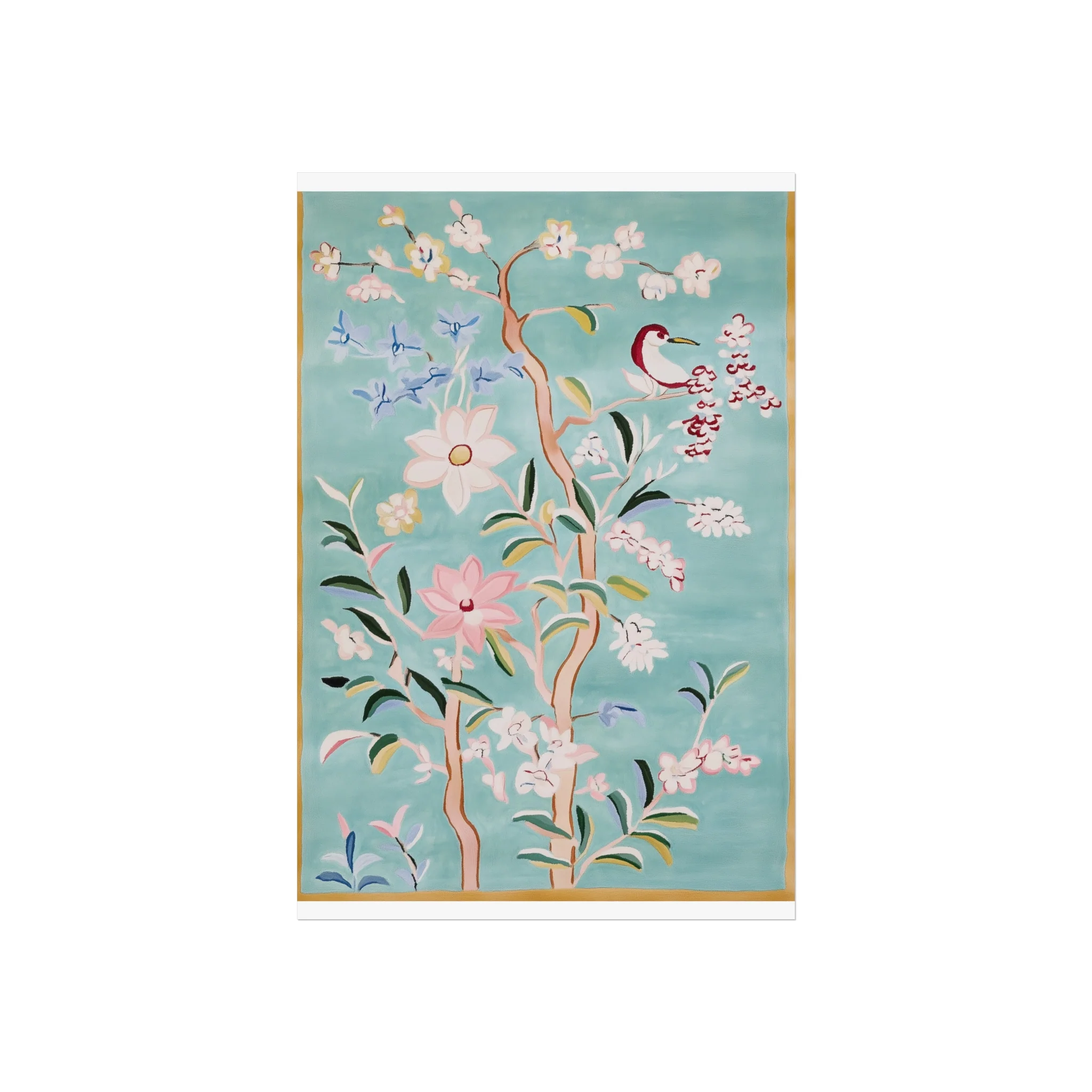 Sky Blue Chinoiserie Birds and Floral Scene Fine Art Poster - Image 2