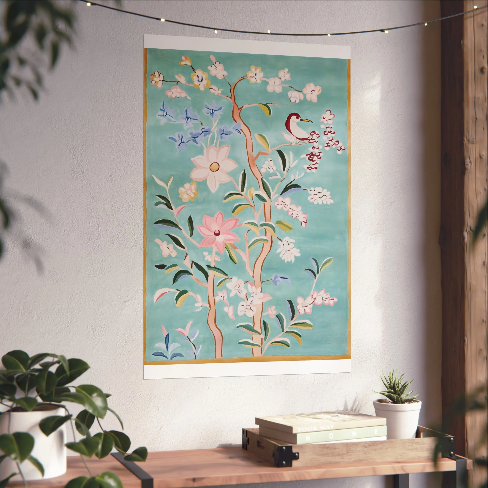 Sky Blue Chinoiserie Birds and Floral Scene Fine Art Poster - Image 40