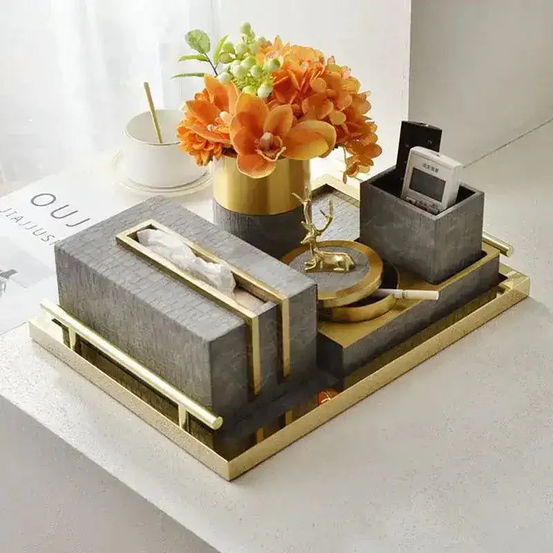 Sleek Brass and Faux Croc Leather Tissue Box - Image 4