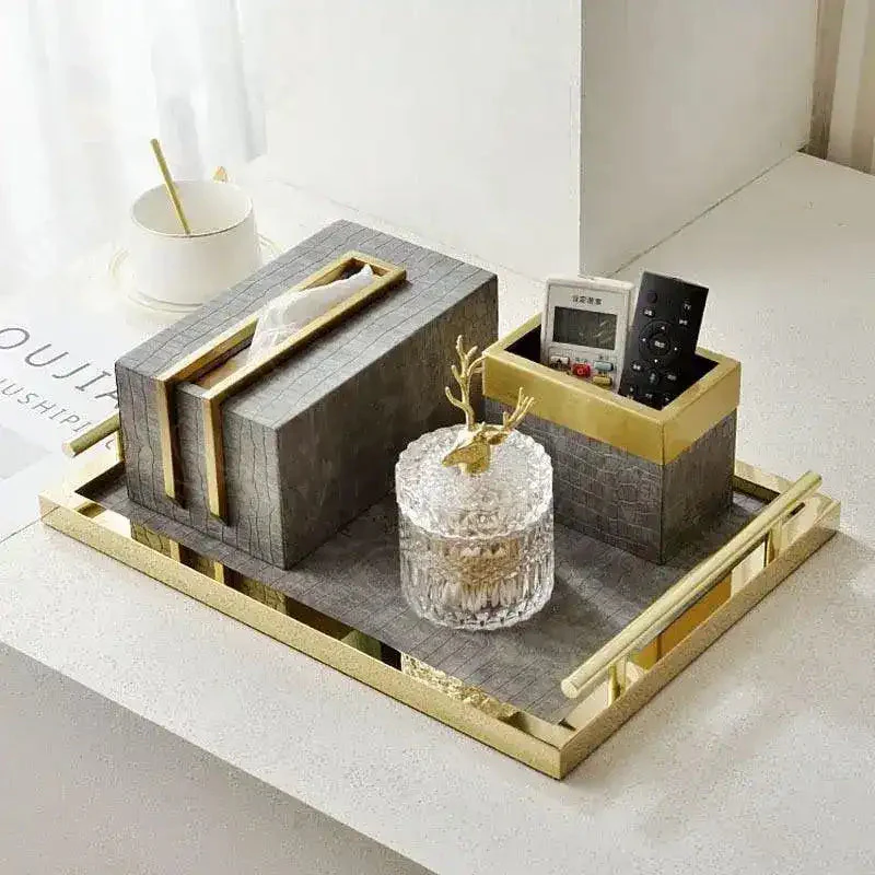 Sleek Brass and Faux Croc Leather Tissue Box - Image 5