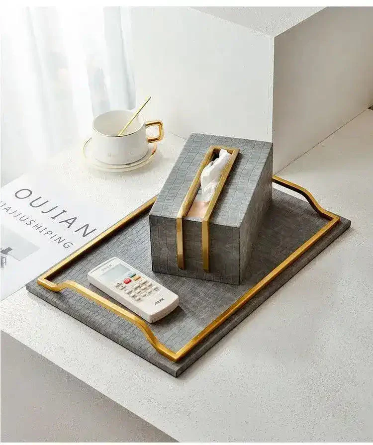 Sleek Brass and Faux Croc Leather Tissue Box - Image 8