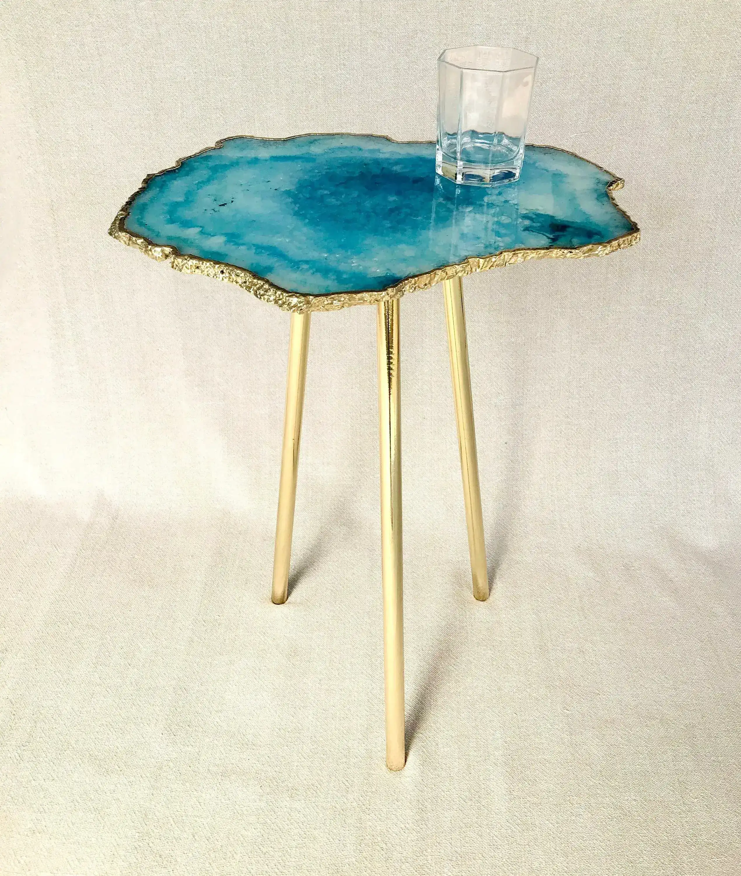 Small Blue Agate Quartz Organic Edge Accent Table - Image 5