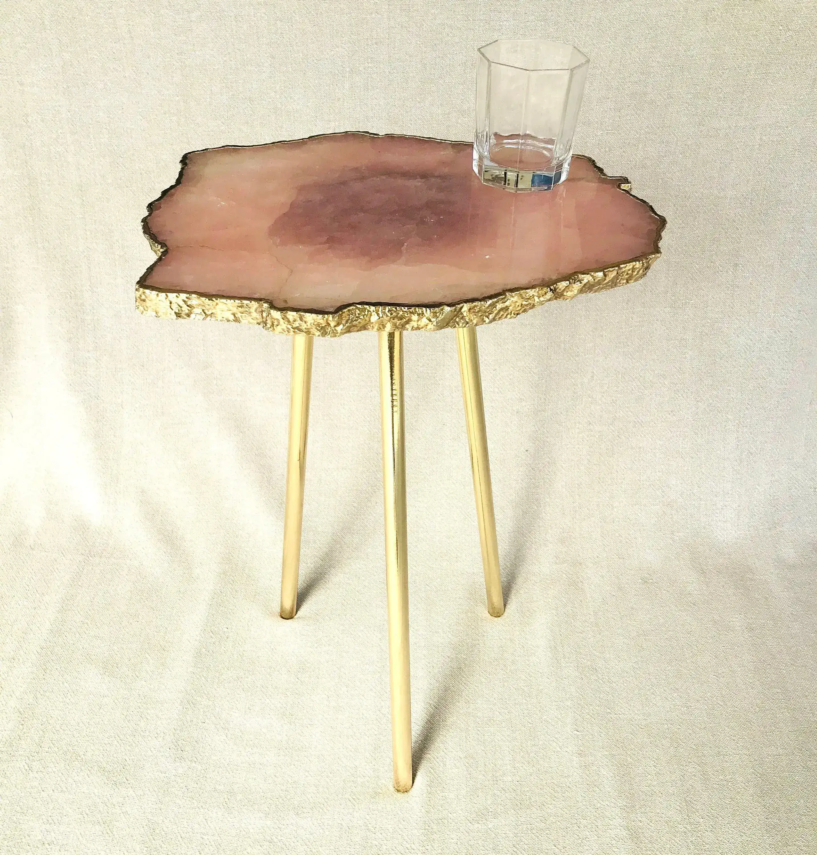Small Rose Quartz Agate Organic Edge Accent Table - Image 4