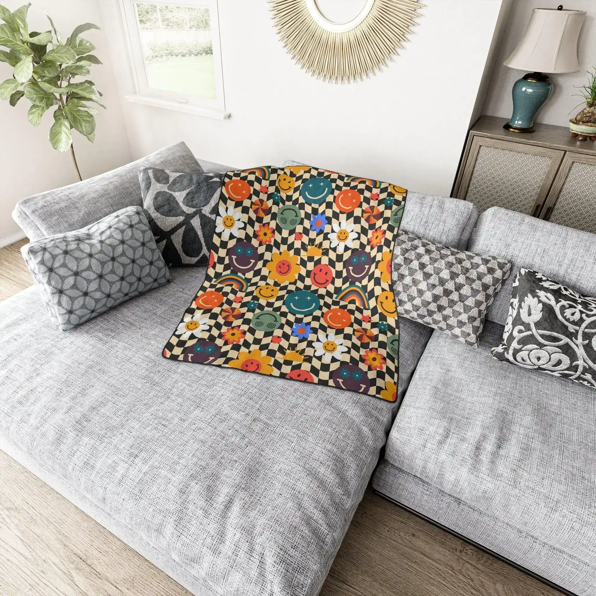 Smiley Emoji Funky Throw Blanket - Image 3