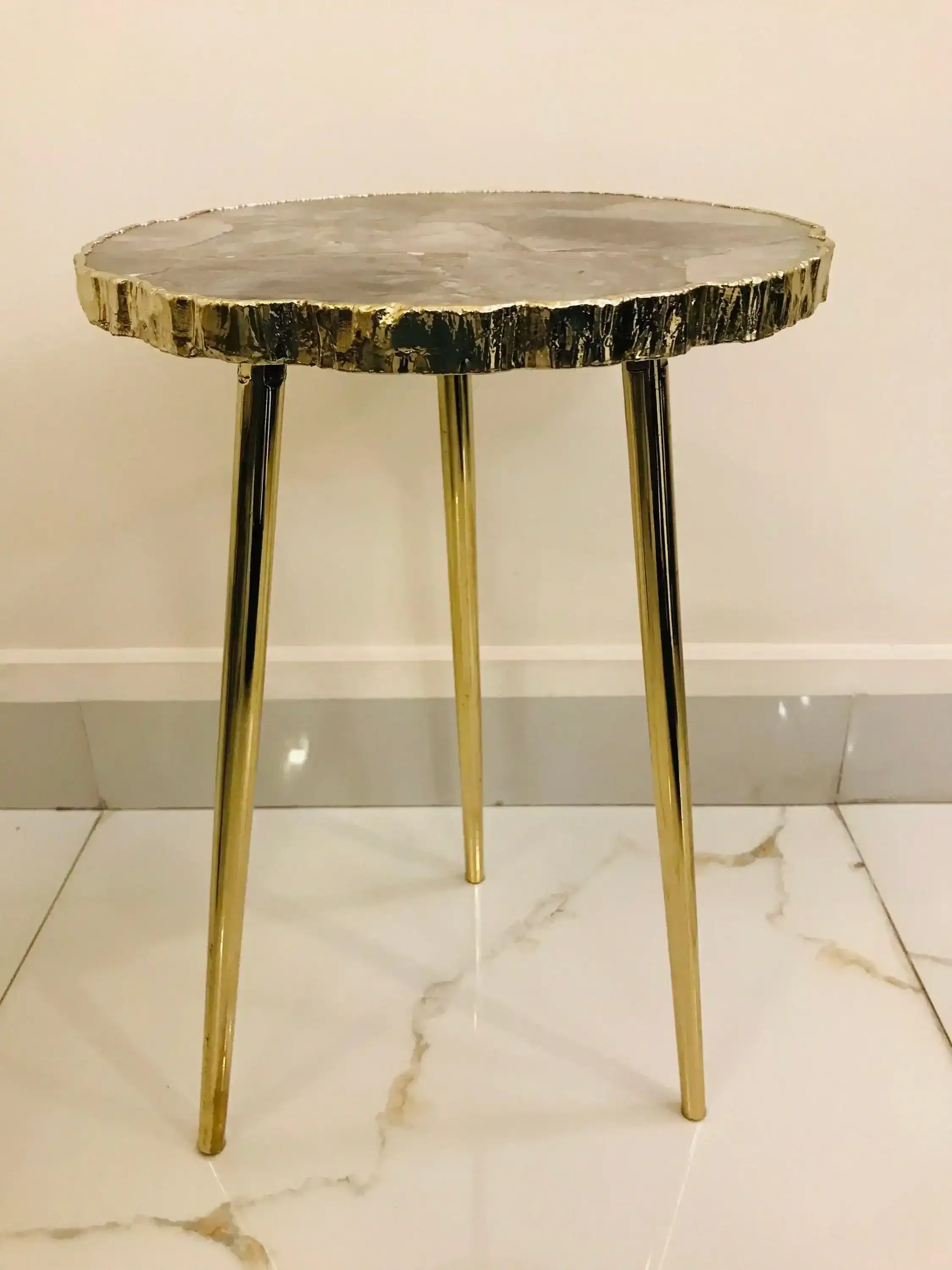 Smoky Grey Agate Organic Edge Accent Side Table - Image 10