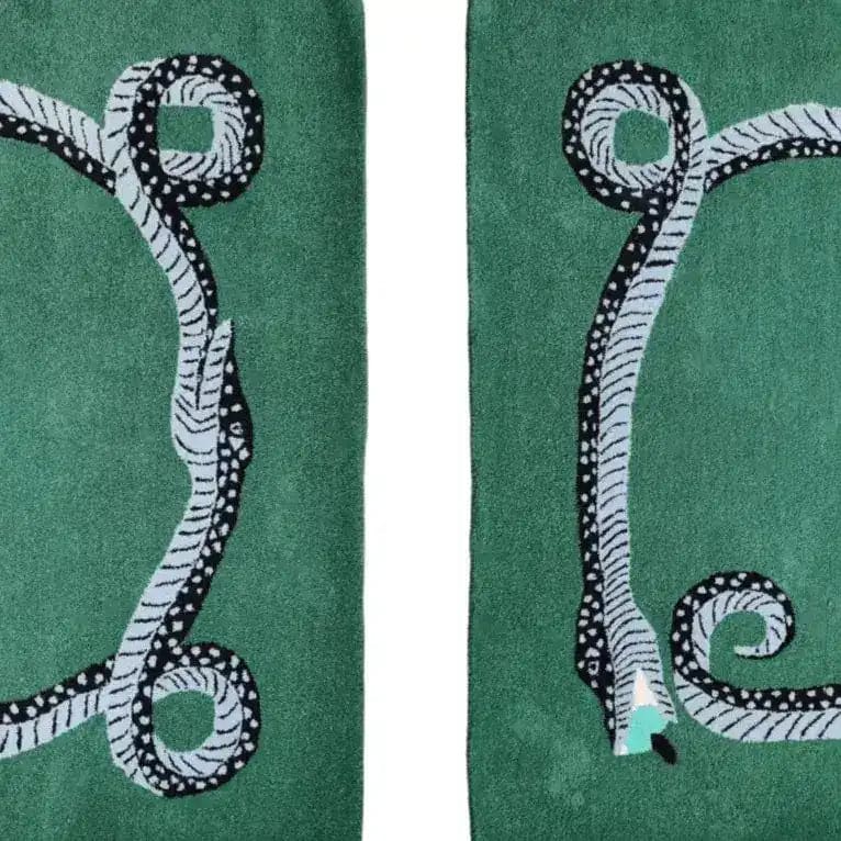 Snake and Red Evil Eyes Green Hand Tufted Wool Rug - Image 4