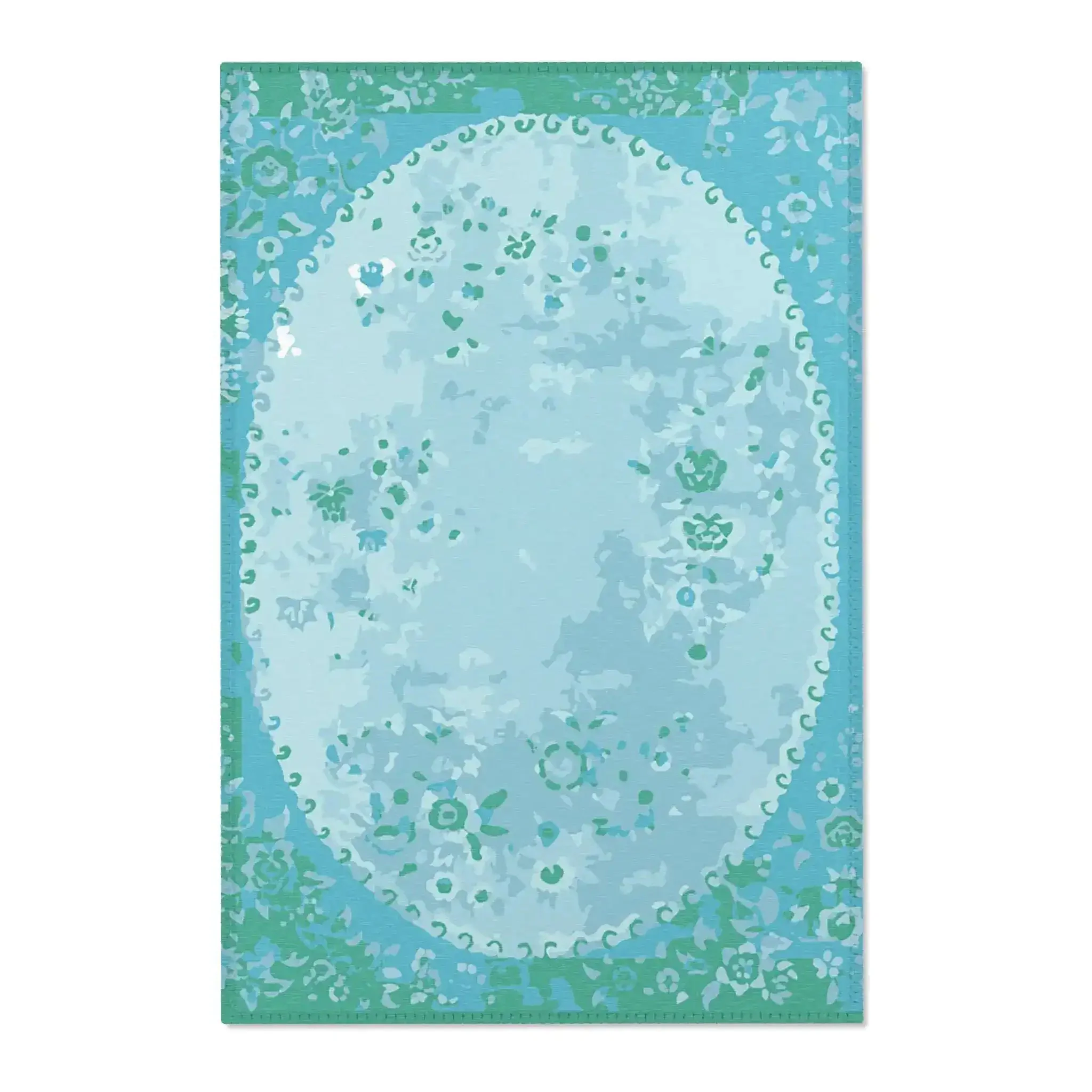 Soft Aqua Floral Oval Accent Rug - Image 2