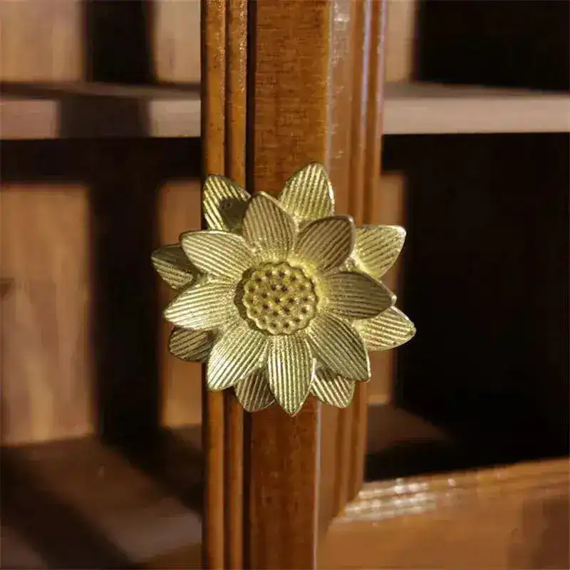 Solid Brass Lotus Floral Cabinet Knob Handle Set of 2 - Image 4
