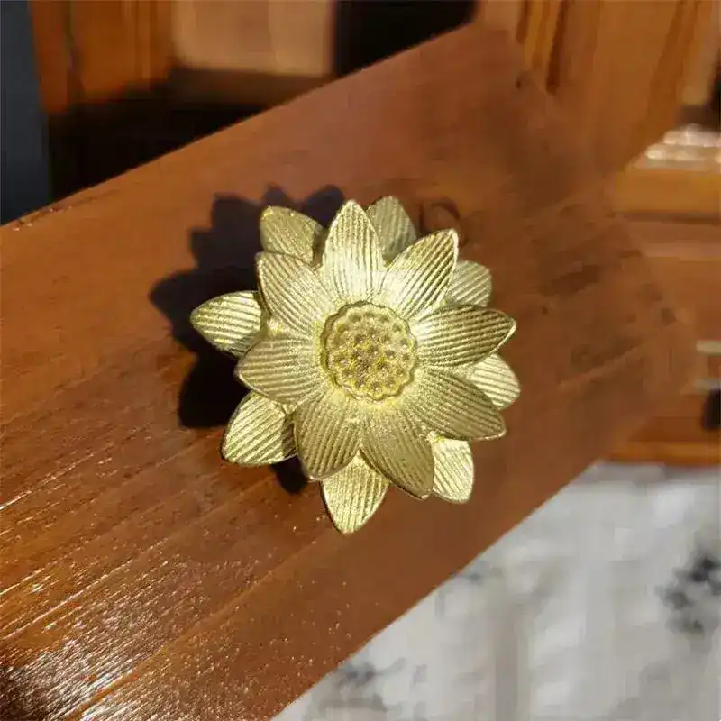 Solid Brass Lotus Floral Cabinet Knob Handle Set of 2 - Image 5