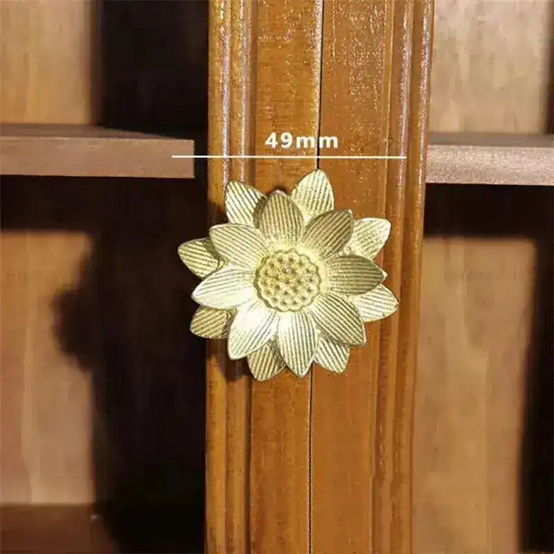 Solid Brass Lotus Floral Cabinet Knob Handle Set of 2 - Image 8