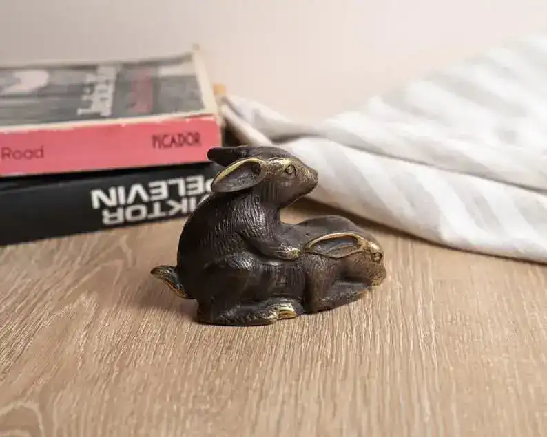 Solid Brass Making-Love Rabbits Figurine - Image 5