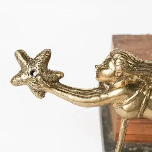 Solid Brass Mermaid Holding Starfish Wall Hooks - Image 3