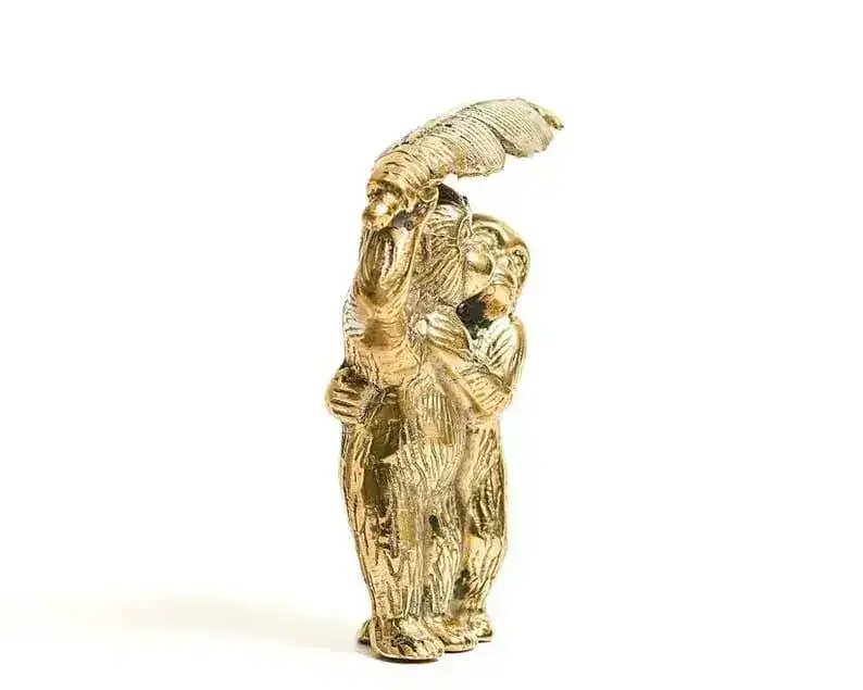 Solid Brass Two Funny Monkey Under Banana Leaf Figurine - Image 3