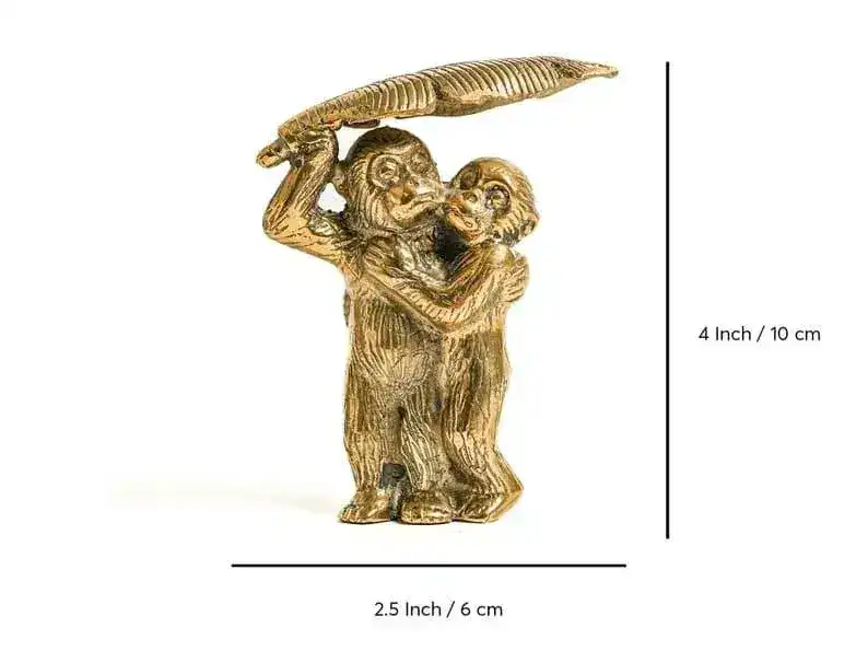 Solid Brass Two Funny Monkey Under Banana Leaf Figurine - Image 5