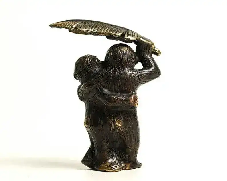 Solid Brass Two Funny Monkey Under Banana Leaf Figurine - Image 9