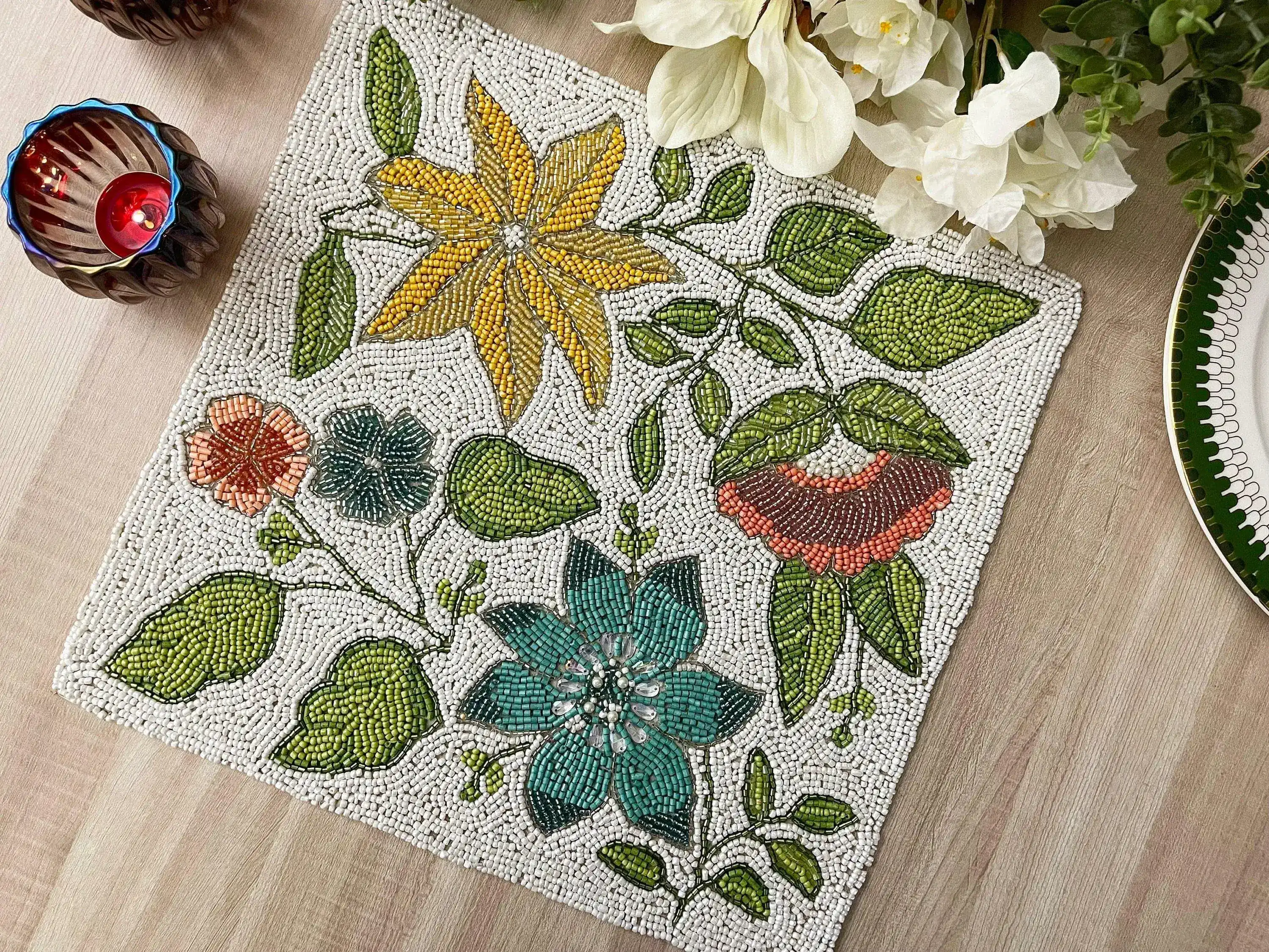 Spring Flower Square Beaded Placemat set of 12 - Image 2