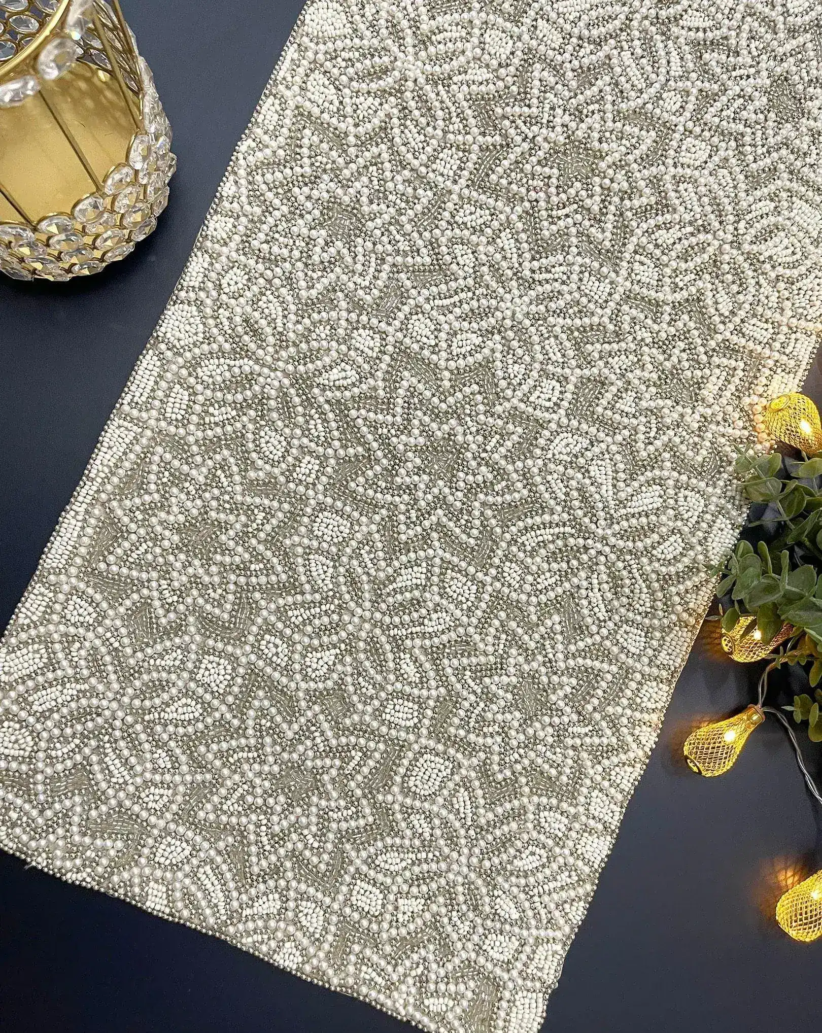 Stardom Rectangular Beaded Table Runner - Silver