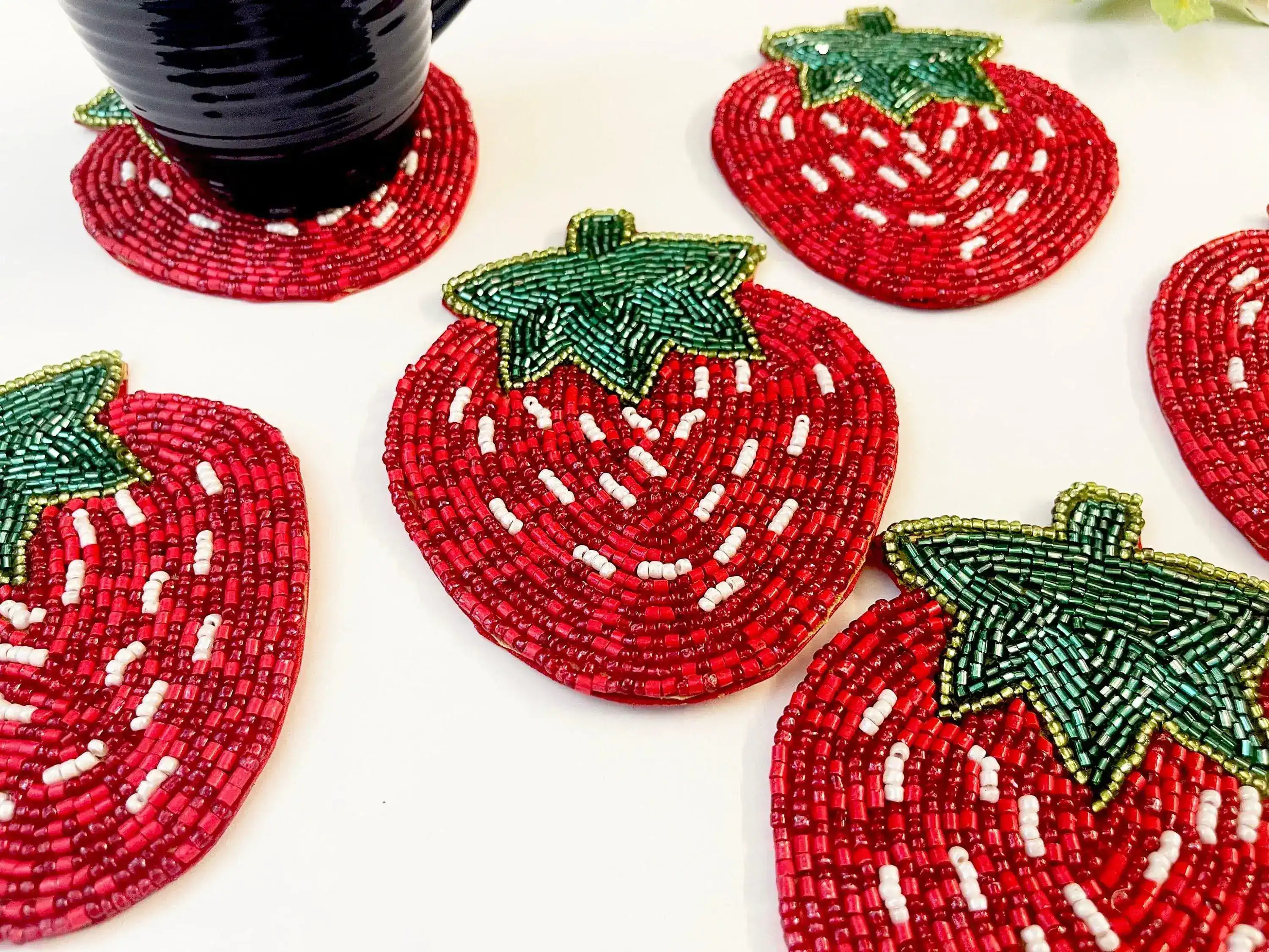 Strawberry Beaded Coasters - Set of 6 - Image 2