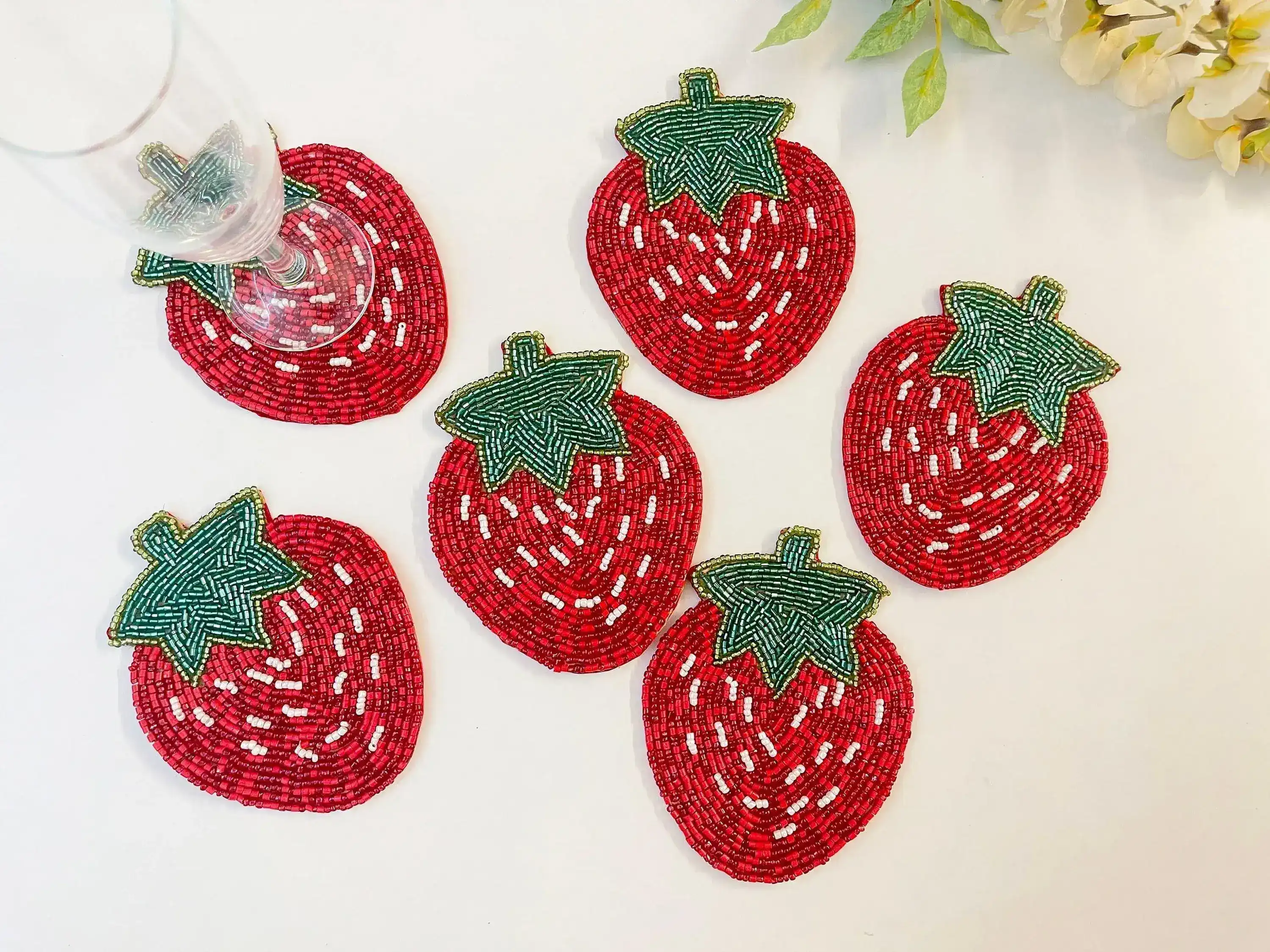 Strawberry Beaded Coasters - Set of 6 - Image 3