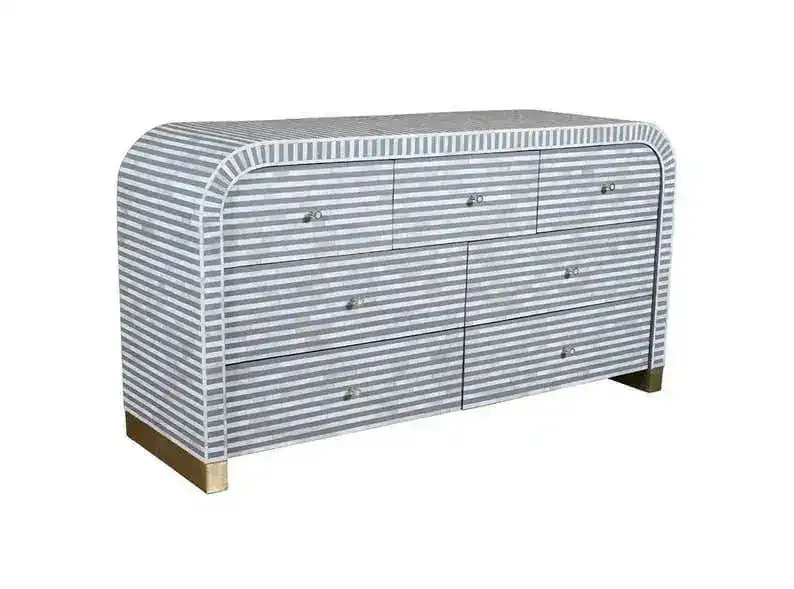 Stripe Waterfall Bone Inlay 7 Drawer Buffet Sideboard - Image 2