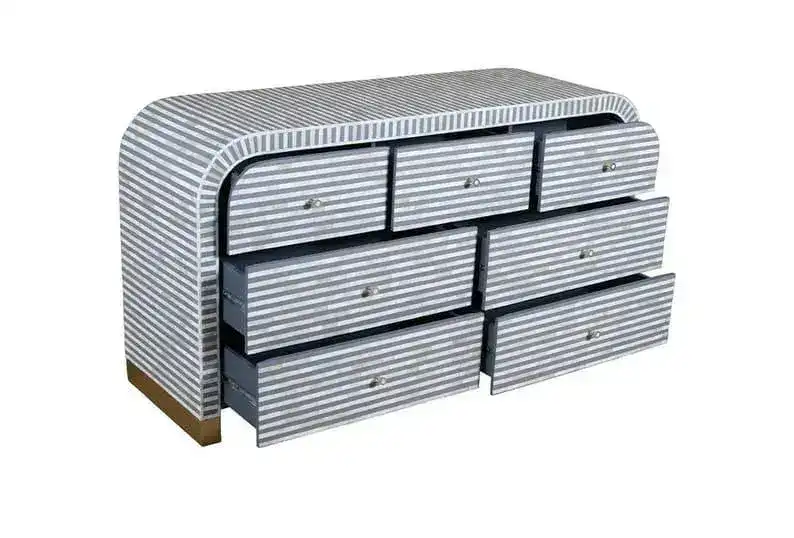 Stripe Waterfall Bone Inlay 7 Drawer Buffet Sideboard - Image 3