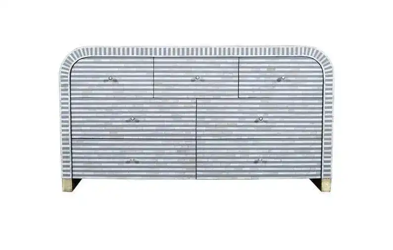 Stripe Waterfall Bone Inlay 7 Drawer Buffet Sideboard - Image 4