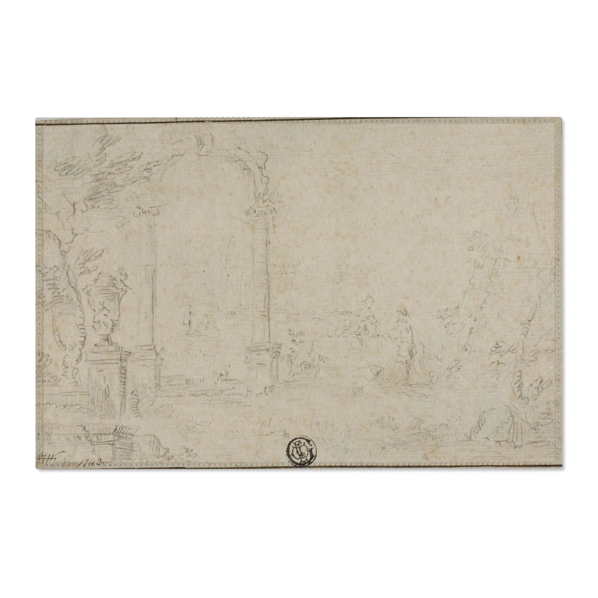 Style of Francesco Guardi - Ruins in a Park, Two Figures | Area Rug - Image 4