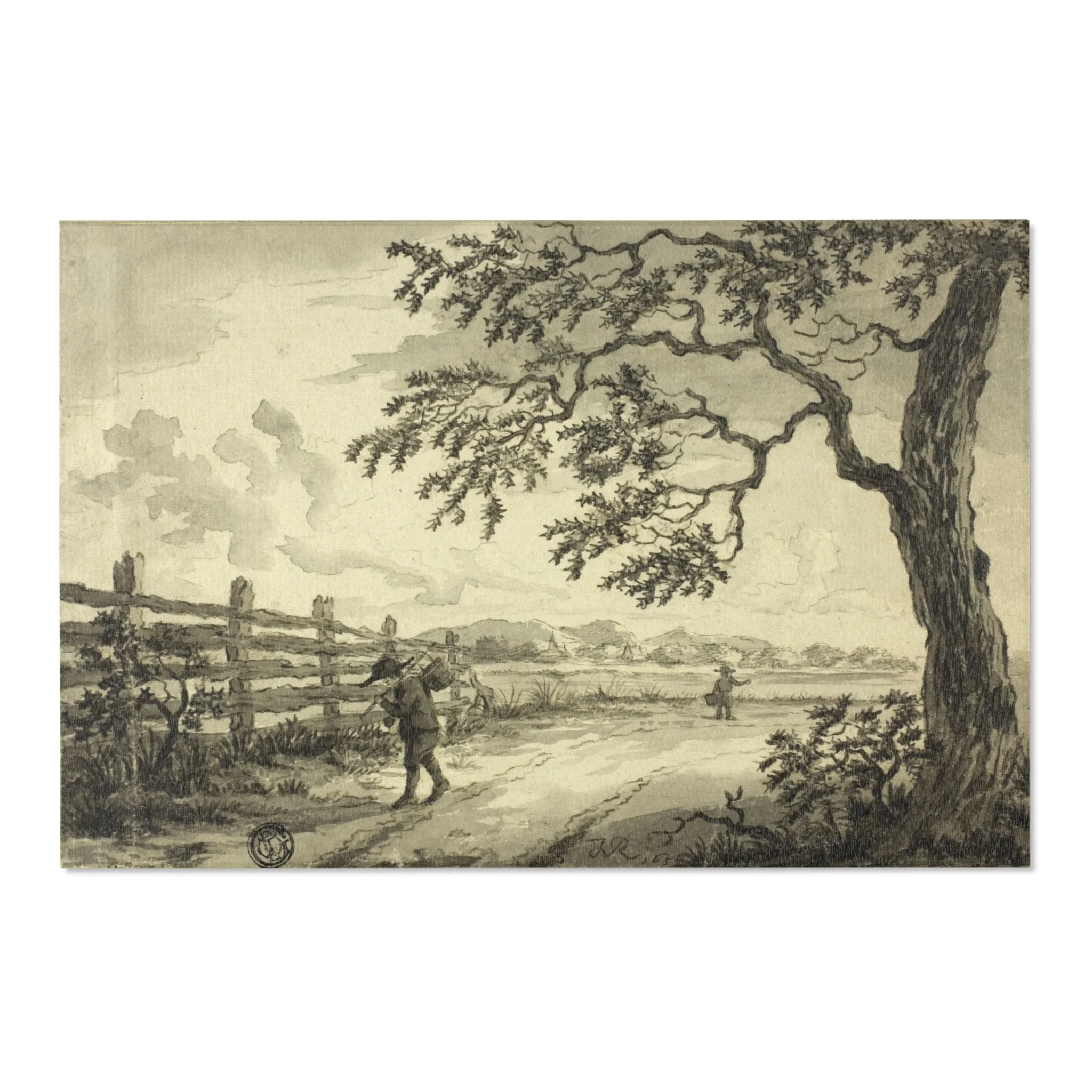 Style of Jacob van Ruisdael - Figures with Baskets on Road | Area Rug - Image 6