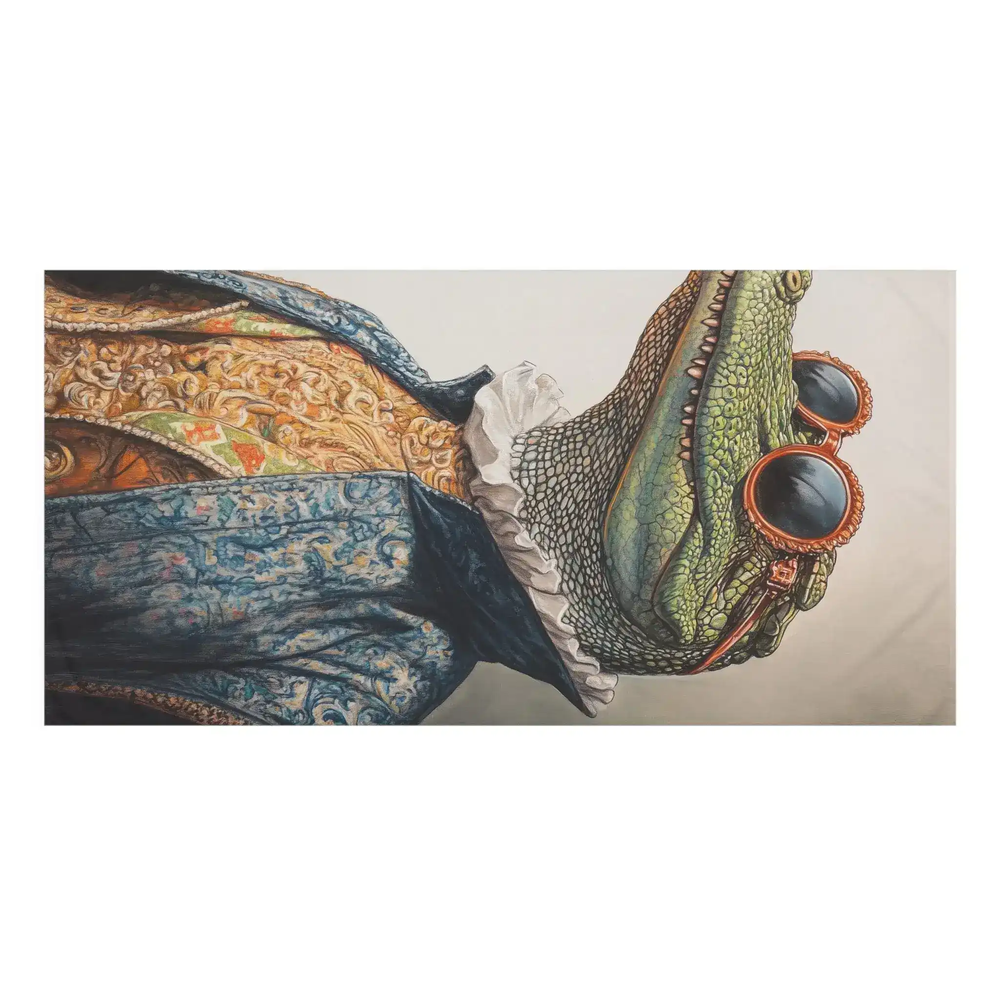 Stylish Renaissance Crocodile in Couture with Sunglasses Bath Towel - Image 3