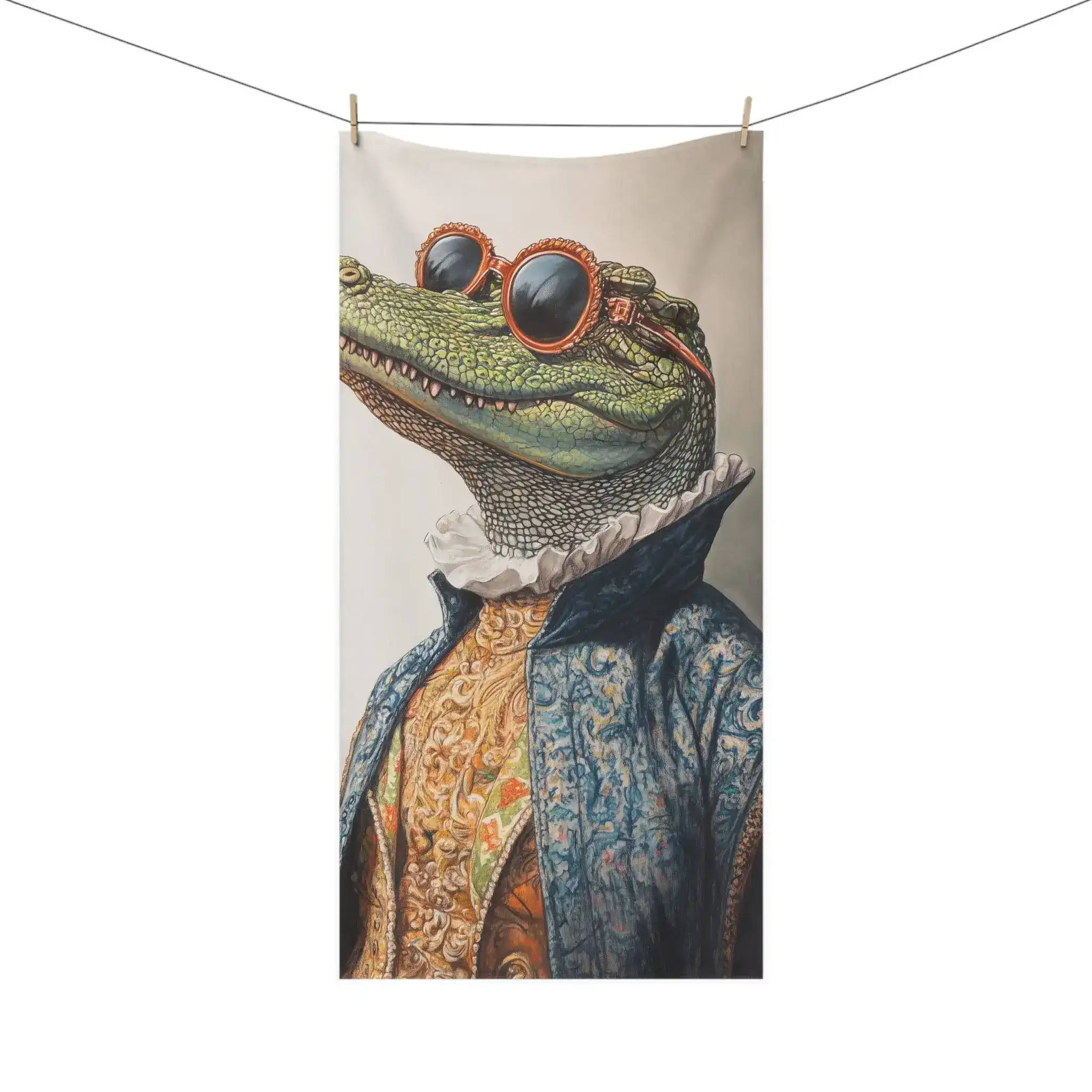 Stylish Renaissance Crocodile in Couture with Sunglasses Bath Towel - Image 4