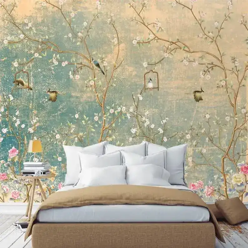 Sunset Romance Chinoiserie Birds and Floral Wallpaper - Image 3