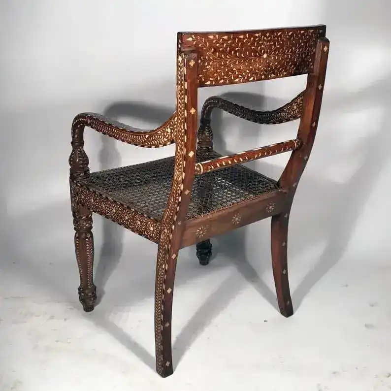 Teakwood Bone Inlaid Chair with Arms - Image 4
