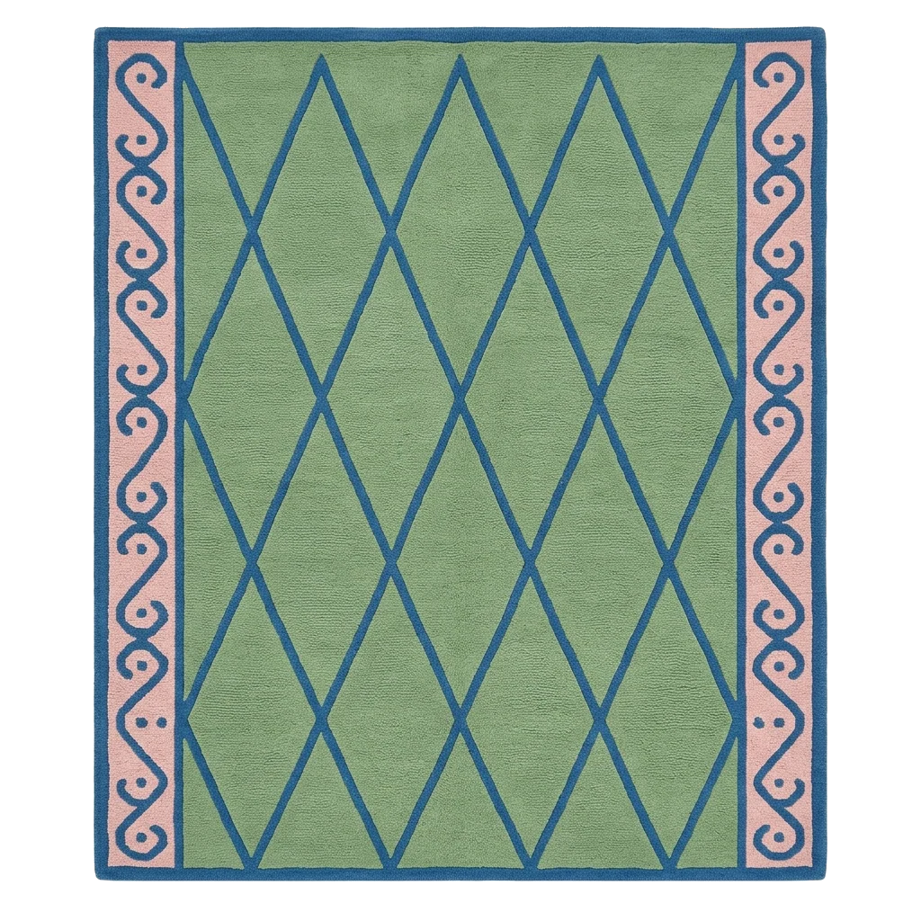 Teal Lattice Diamond Hand Tufted Rug