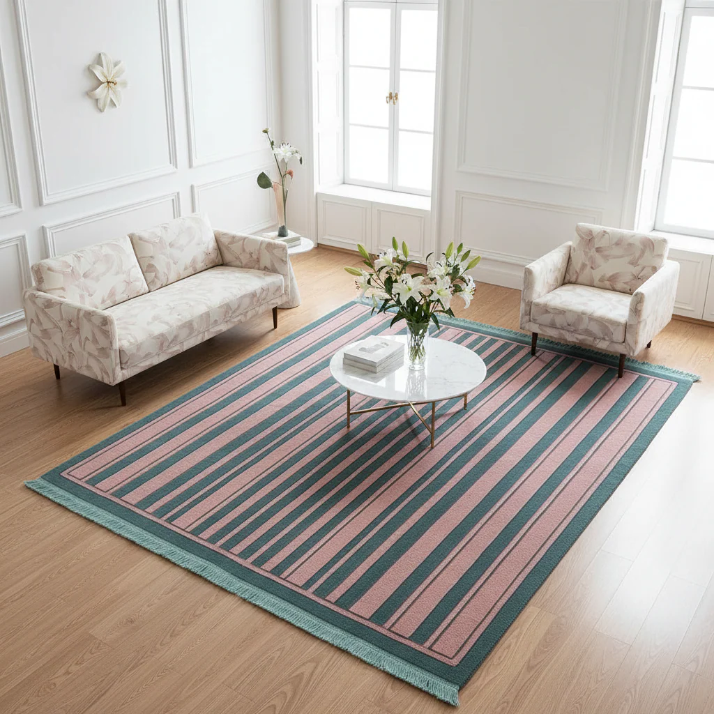 Teal Striped Shore Tides Hand Knotted Rug - Image 3
