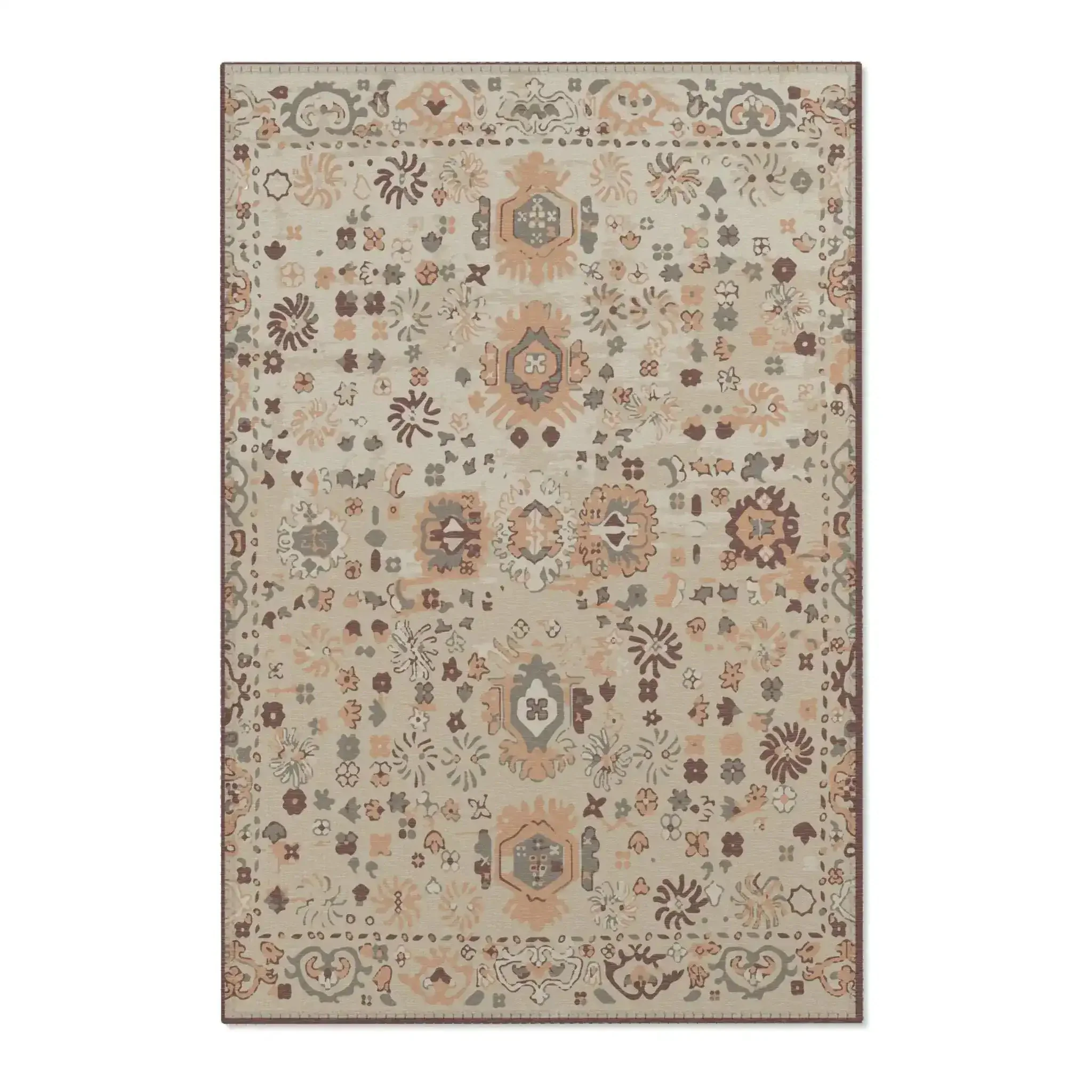 Terracotta & Cream Floral Medallion Accent Rug - Image 2