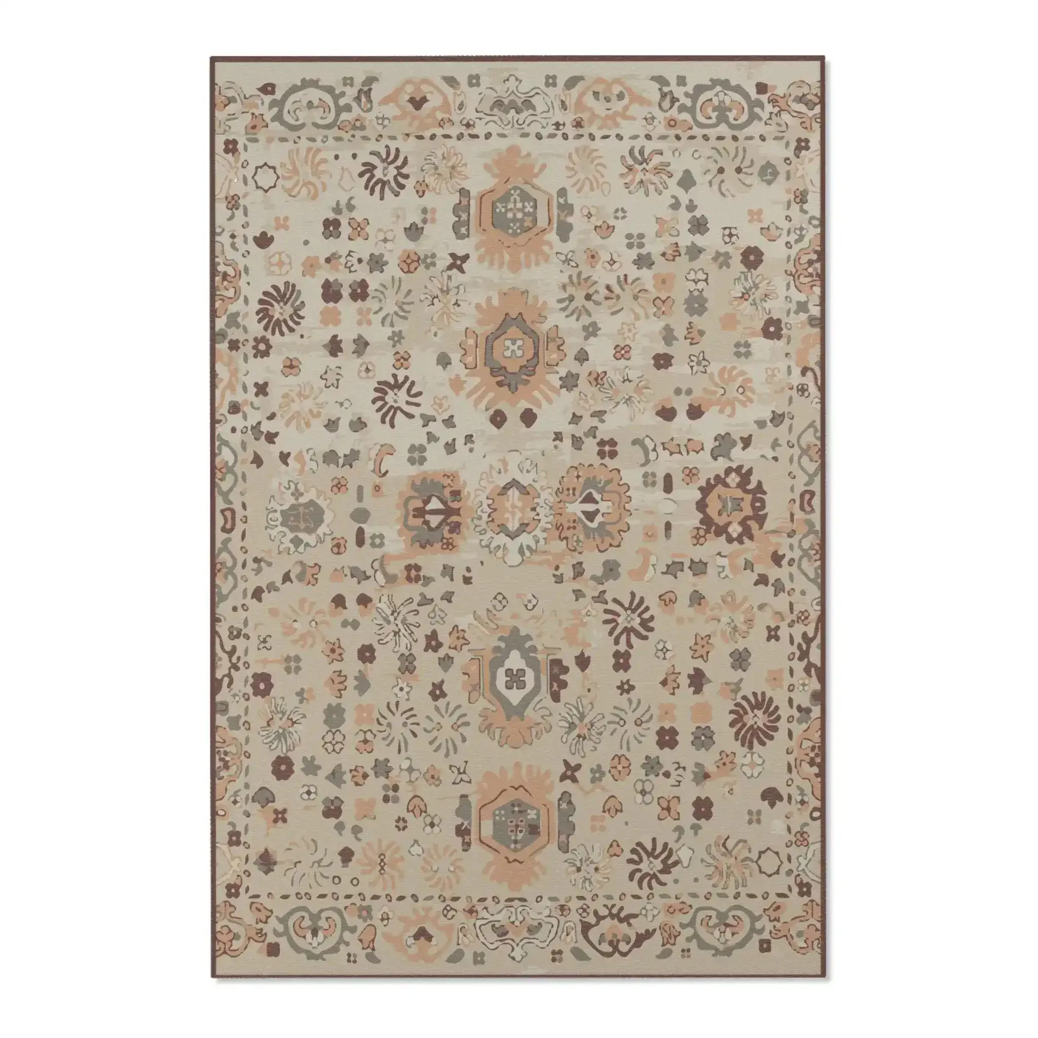 Terracotta & Cream Floral Medallion Accent Rug - Image 3