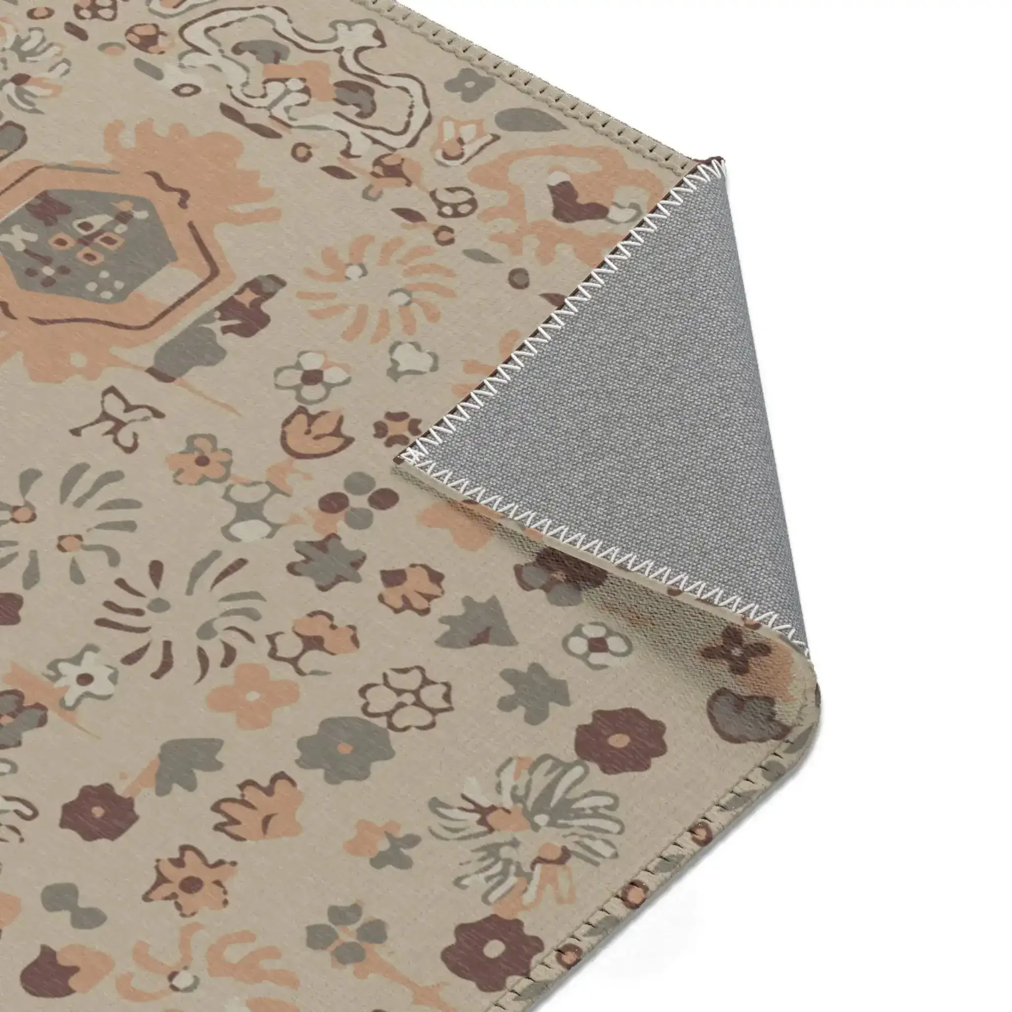 Terracotta & Cream Floral Medallion Accent Rug - Image 5