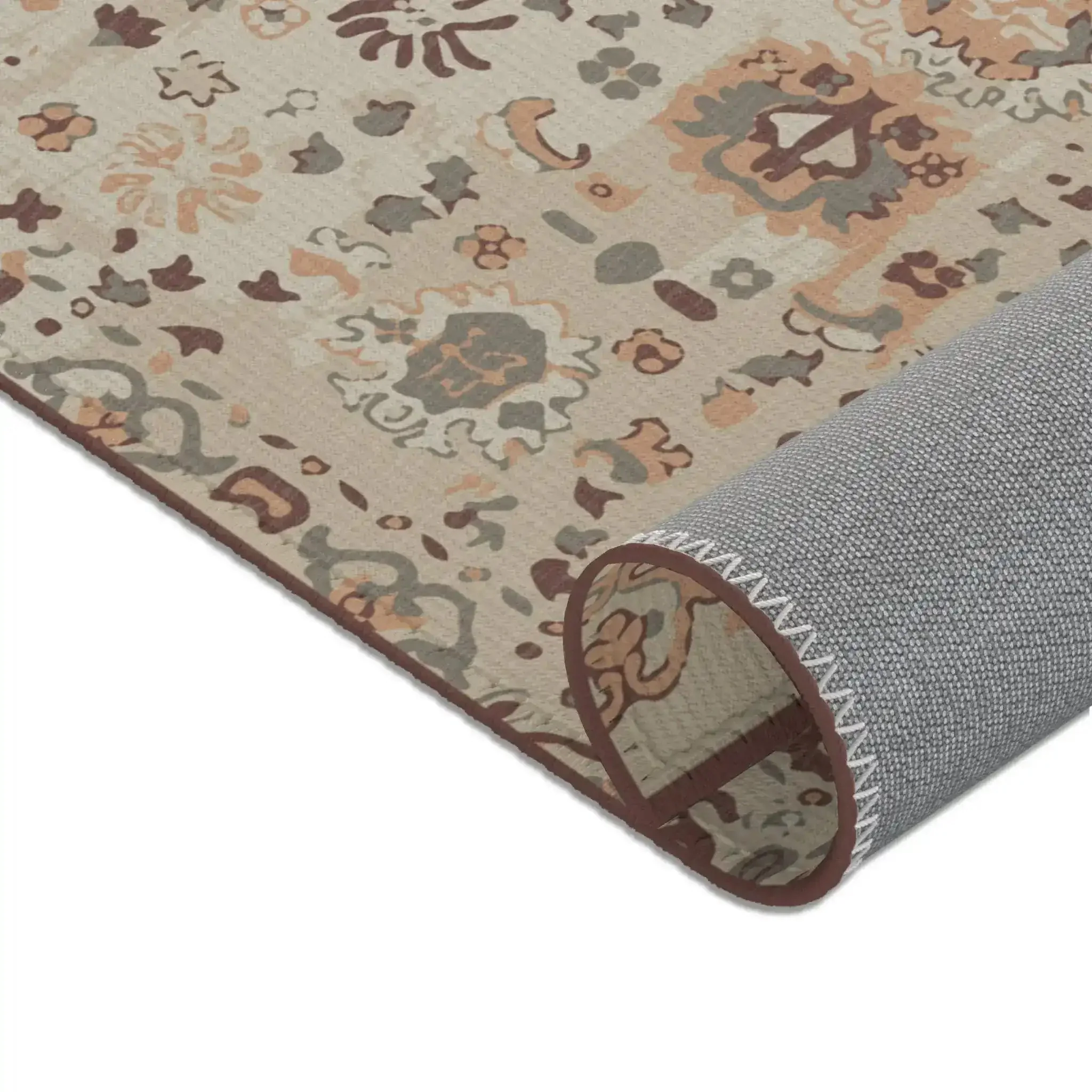 Terracotta & Cream Floral Medallion Accent Rug - Image 7