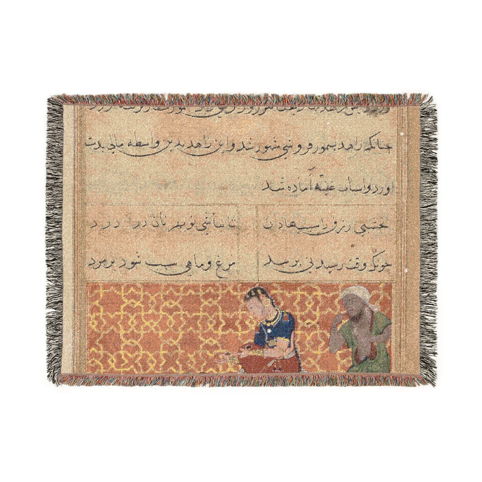 The bird of seven colors brings a sable to the pious man, from a Tuti-nama (Tales of a Parrot): Fifty-second Night Woven Throw Blanket - Image 6