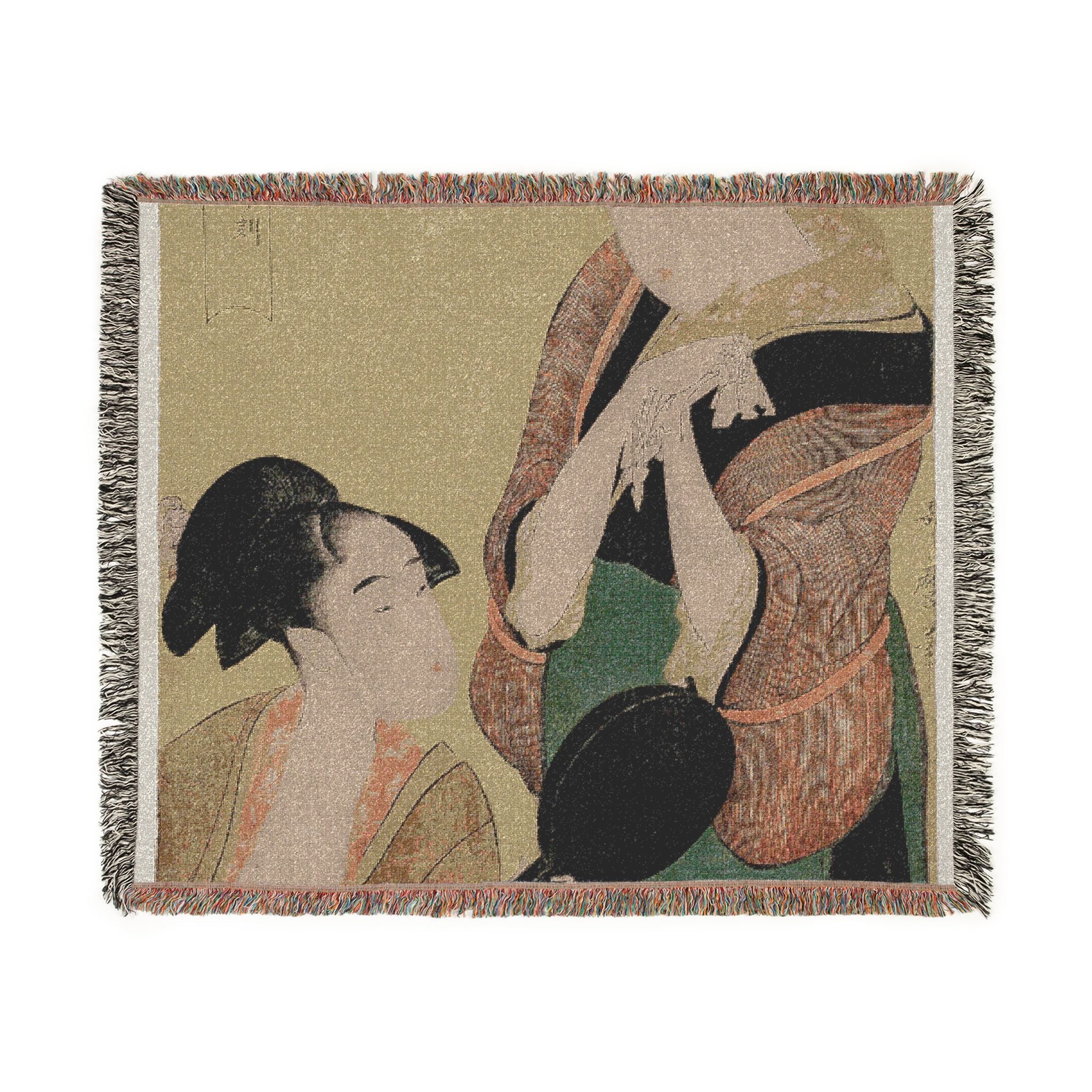 the-hour-of-the-snake-a-clock-for-young-women-kitagawa-utamaro | Woven Tapestry Blanket - Image 2
