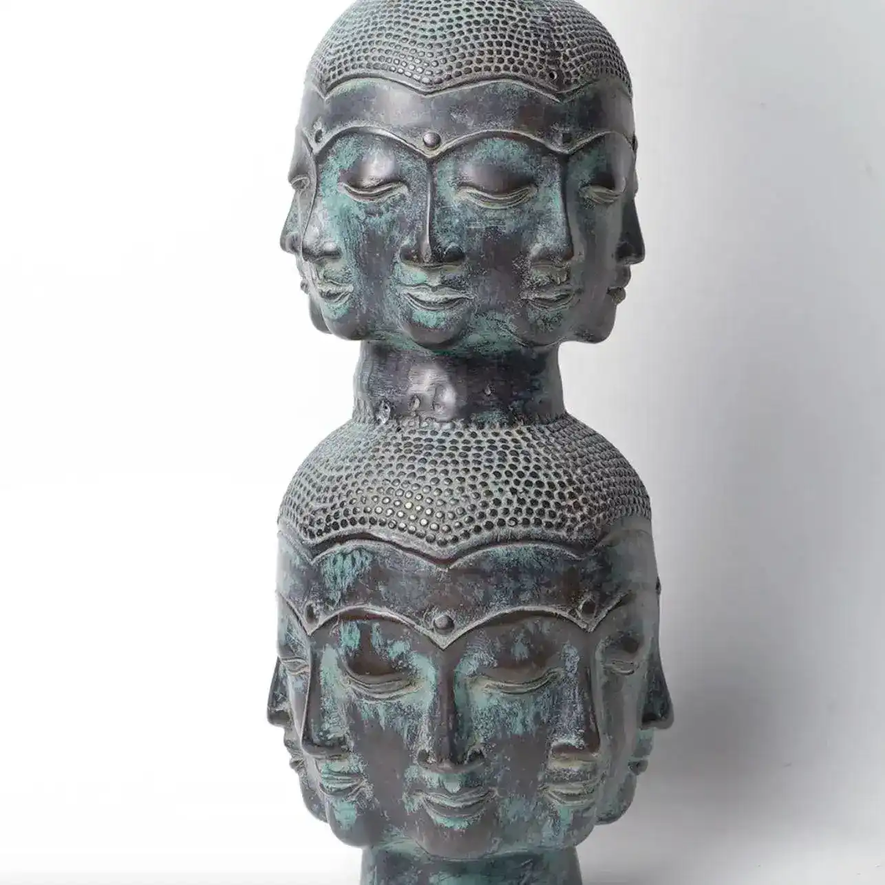 Three Buddha Head Bronze Statue - Image 4