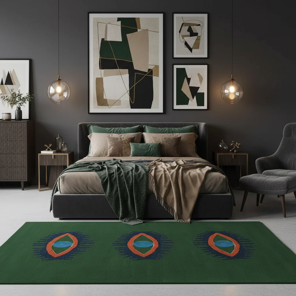 Three Evil Eyes Green Hand Tufted Wool Rug - Classic - Image 3