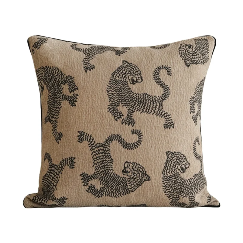 Tiger Sovereign Velvet Embroidered Throw Pillow