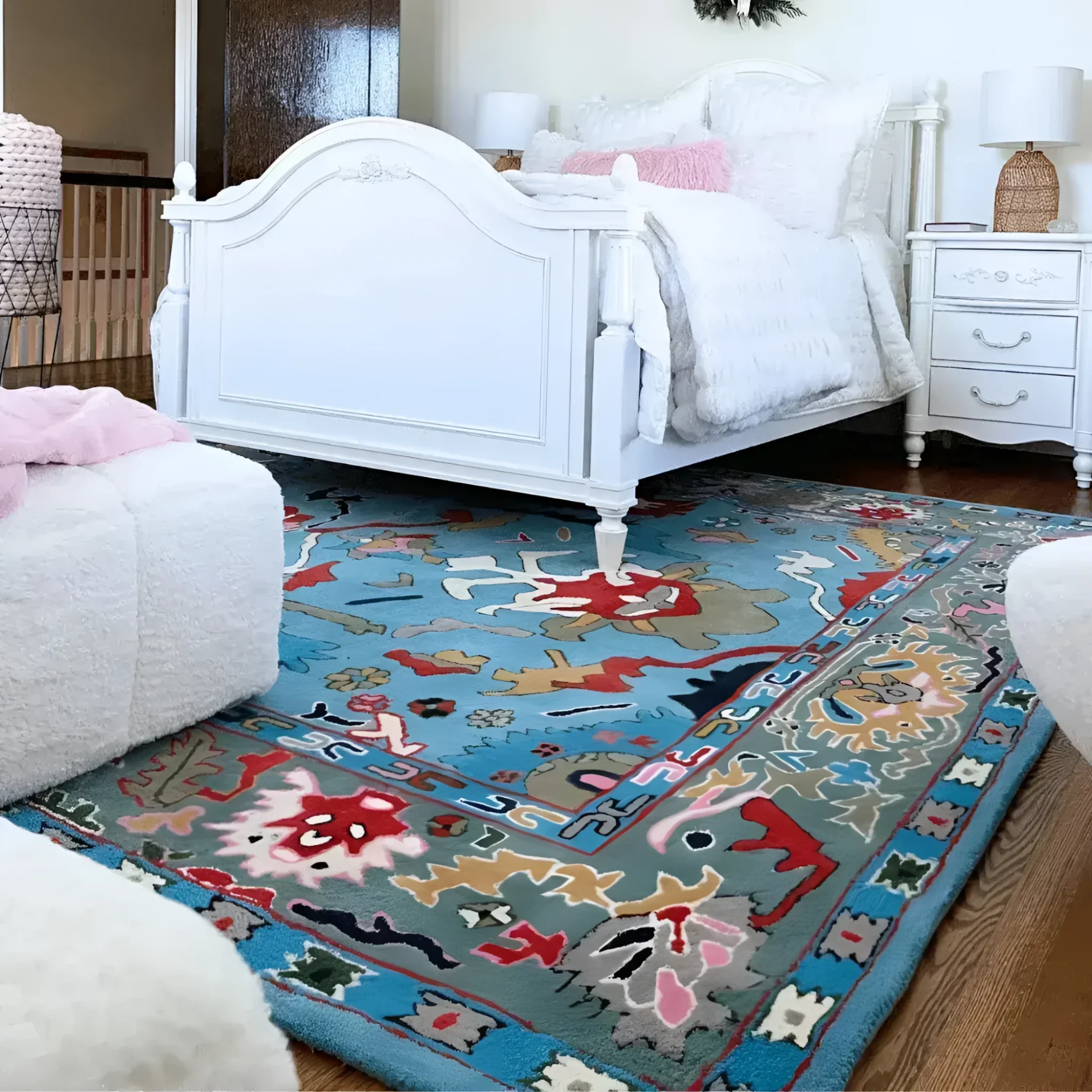 Traditional Floral Hand Tufted Wool Rug - Blue - Image 3