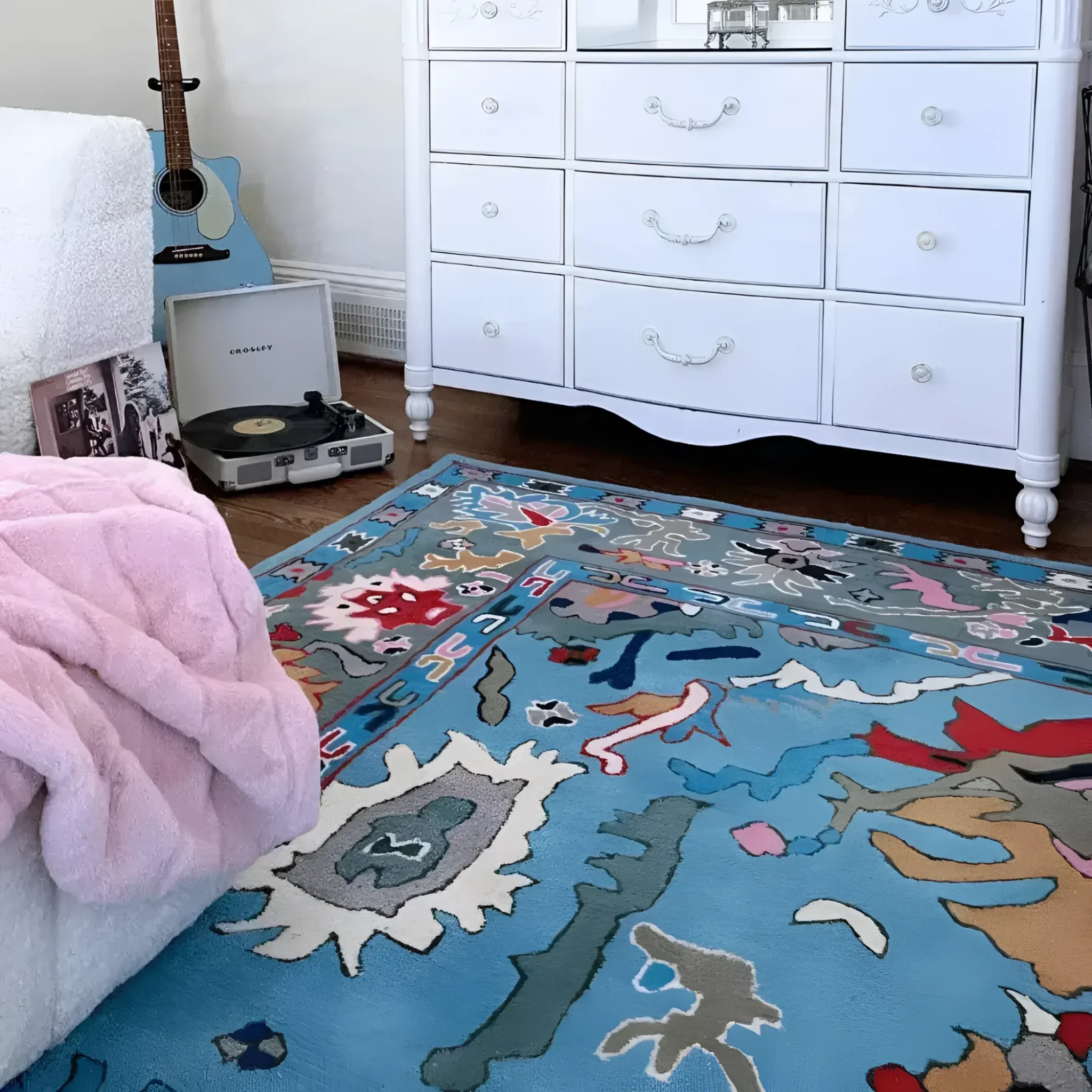 Traditional Floral Hand Tufted Wool Rug - Blue - Image 5