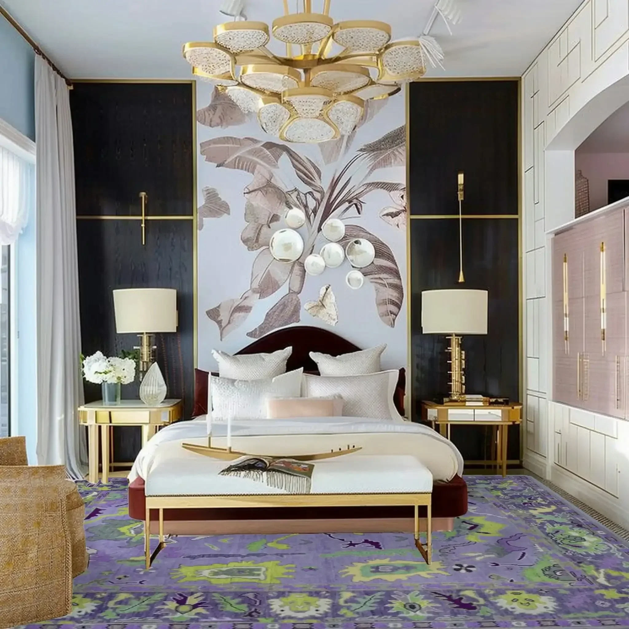 Traditional Floral Hand Tufted Wool Rug - Purple - Image 5