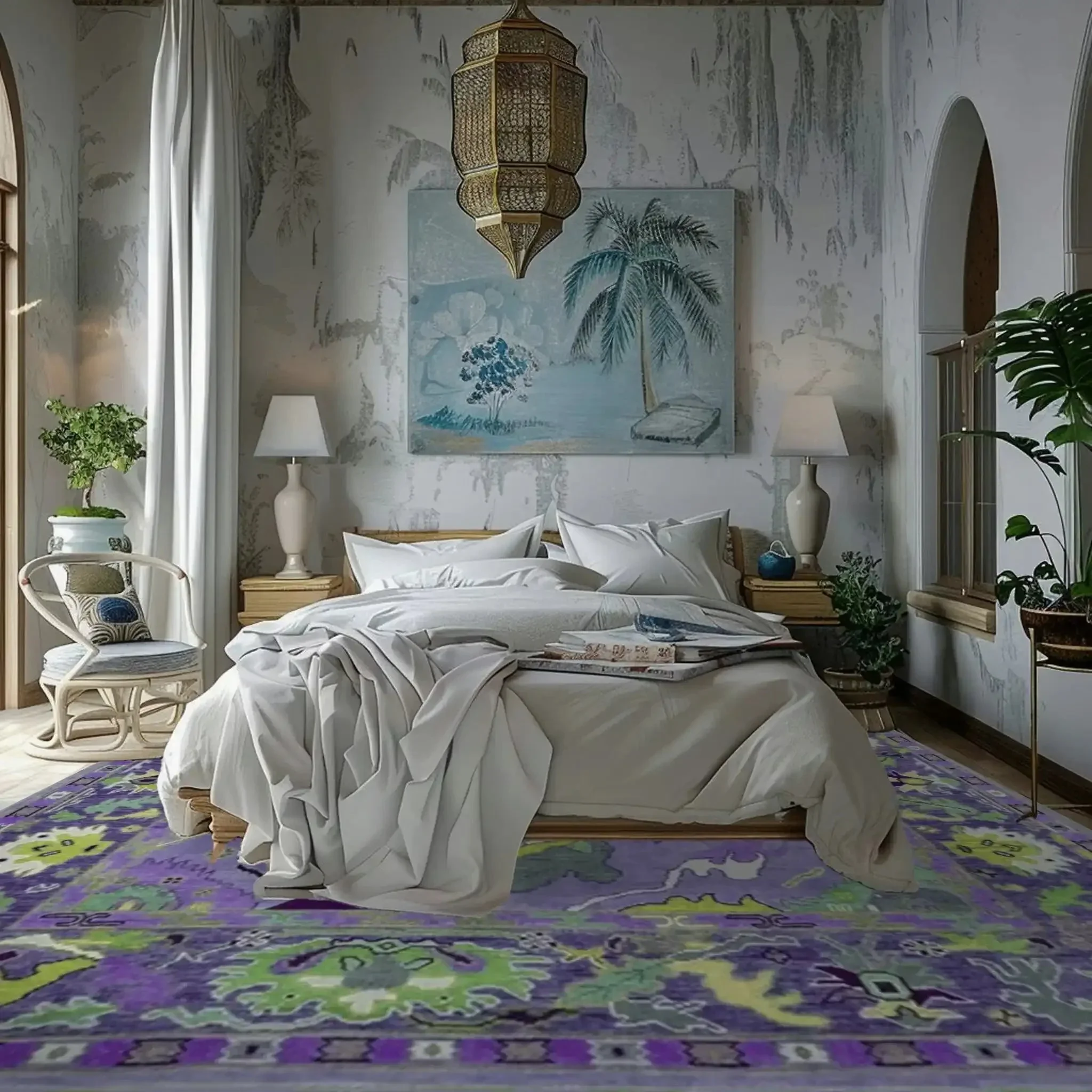 Traditional Floral Hand Tufted Wool Rug - Purple - Image 6