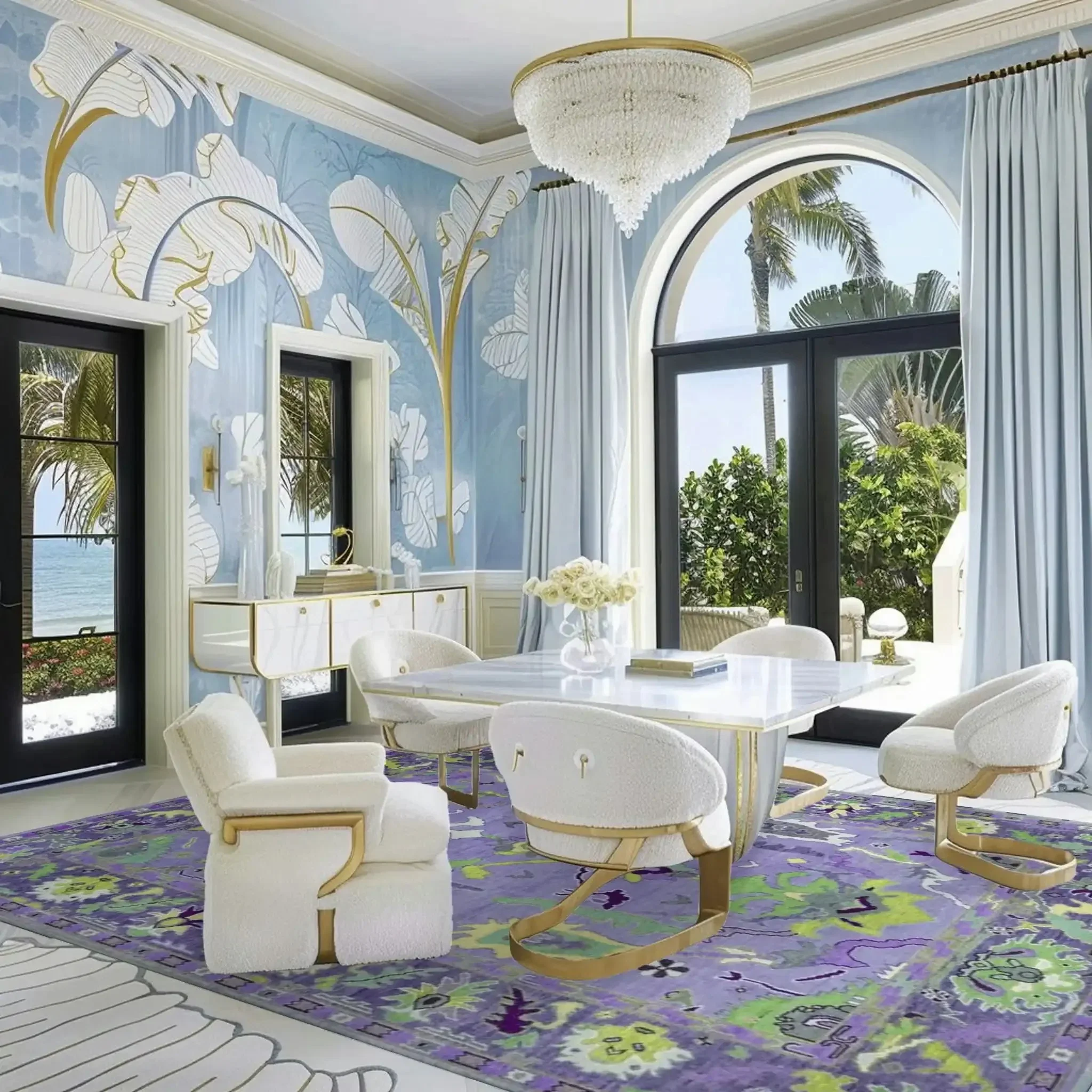 Traditional Floral Hand Tufted Wool Rug - Purple - Image 7