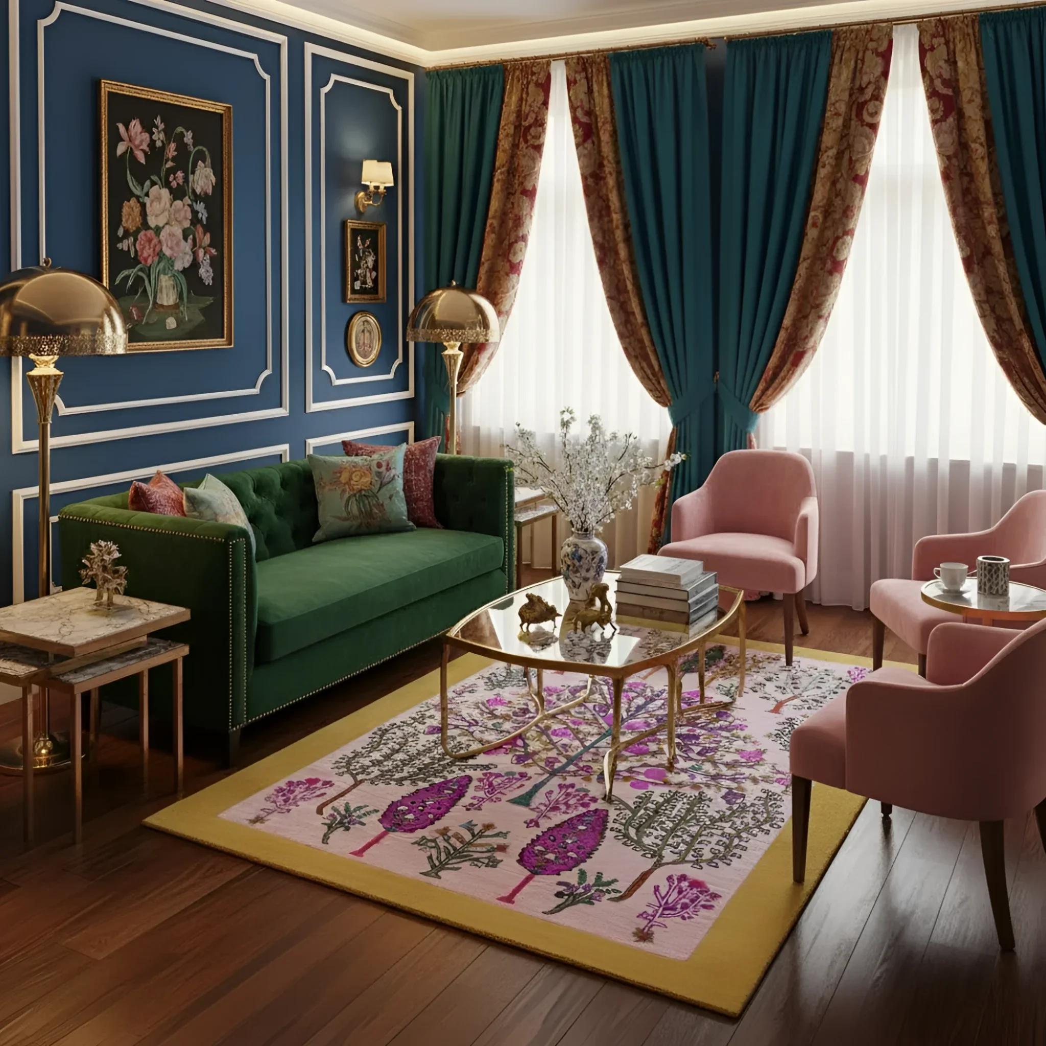 Tree of Life Pink Mustard Hand Tufted Wool Rug - Image 3